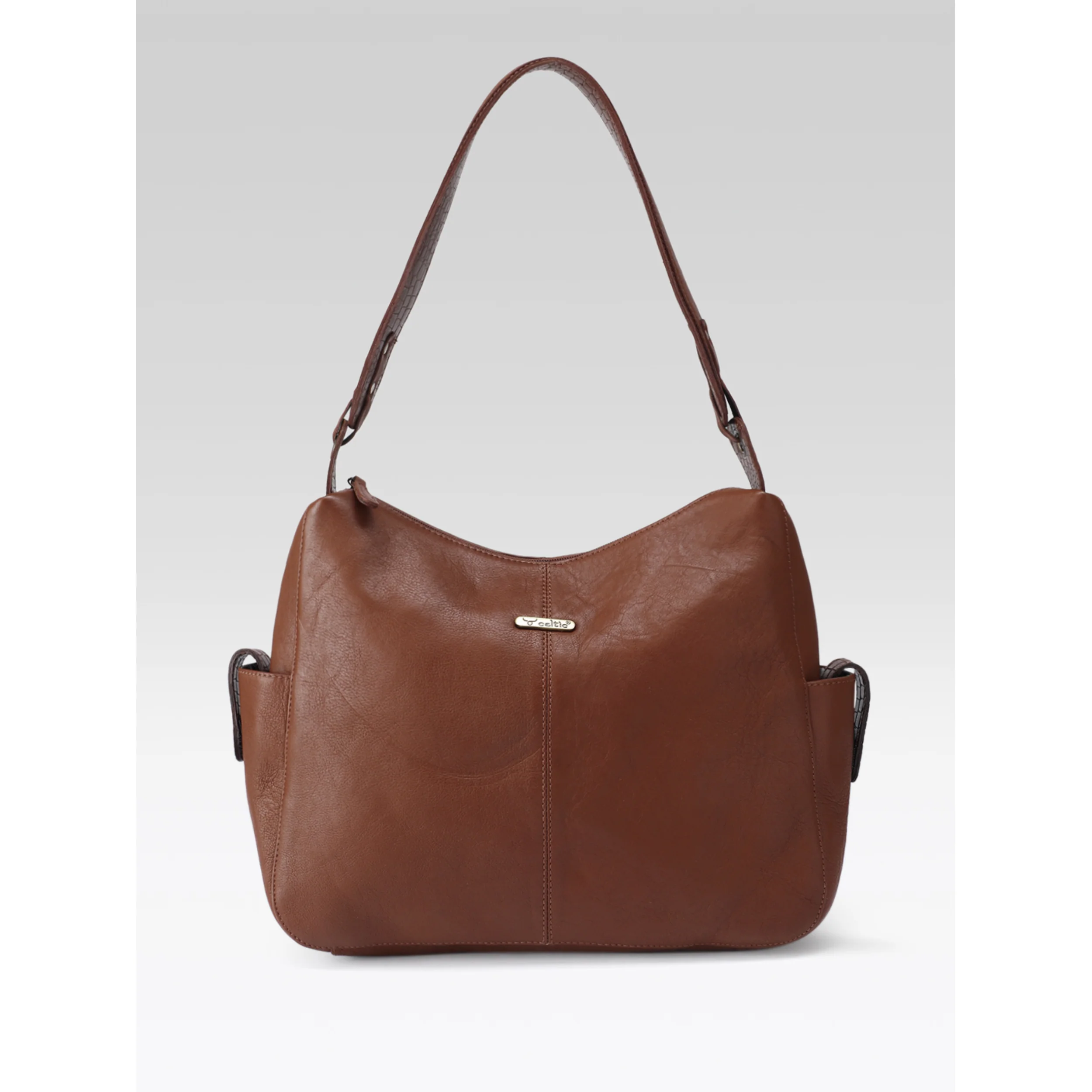 Premium Genuine Leather Hobo Shoulder Bag with Zippered Pockets & Fixed Strap - Image 23