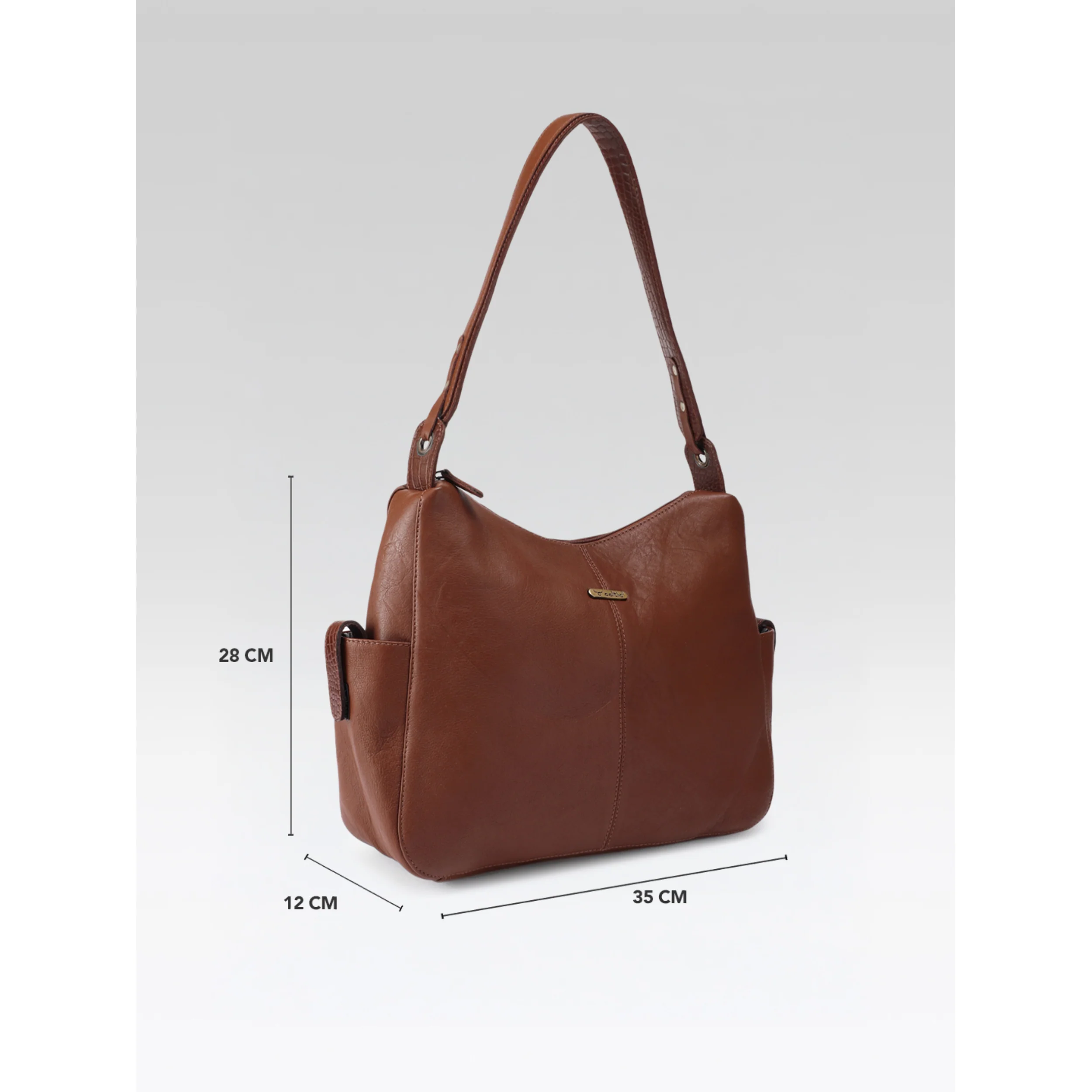 Premium Genuine Leather Hobo Shoulder Bag with Zippered Pockets & Fixed Strap - Image 24