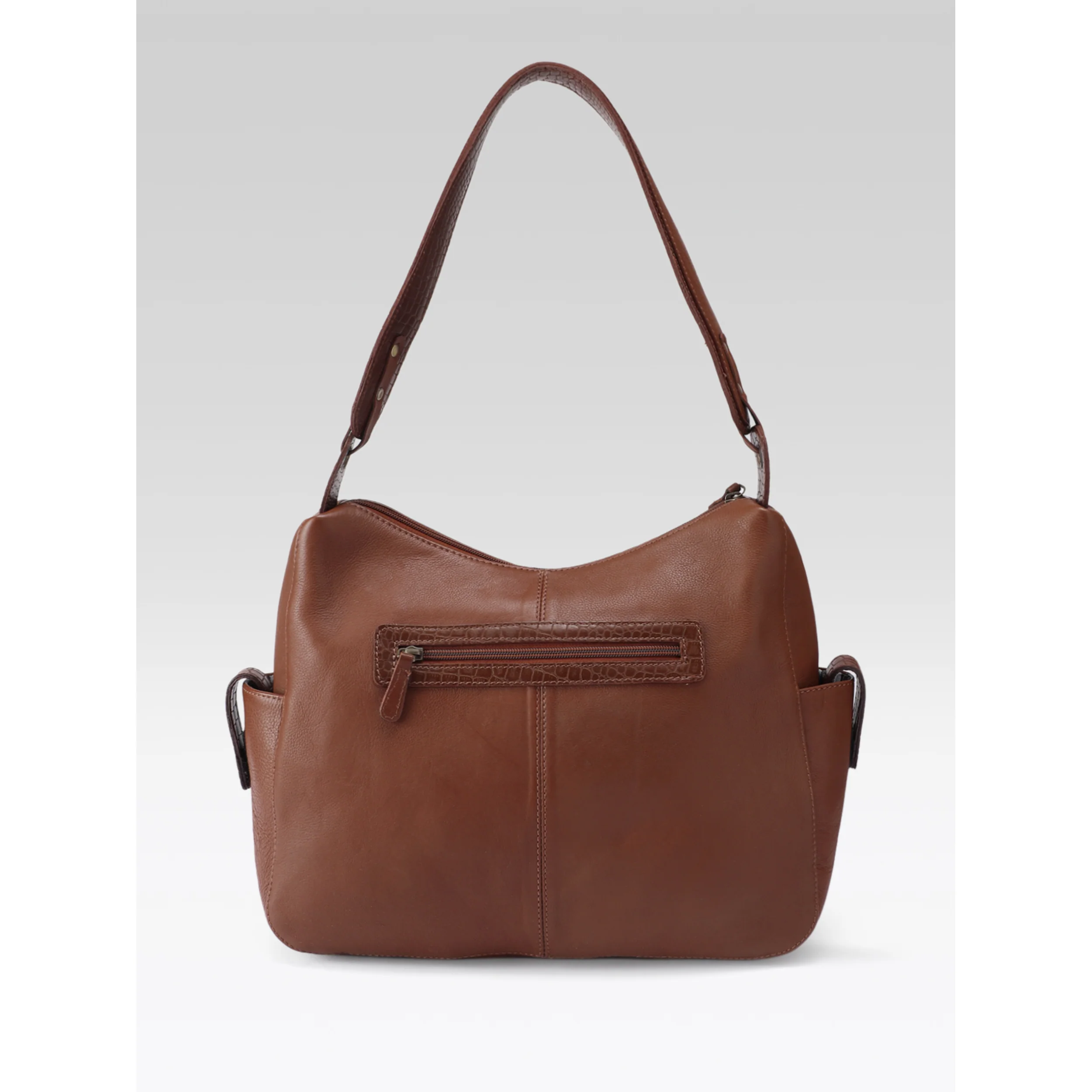 Premium Genuine Leather Hobo Shoulder Bag with Zippered Pockets & Fixed Strap - Image 25