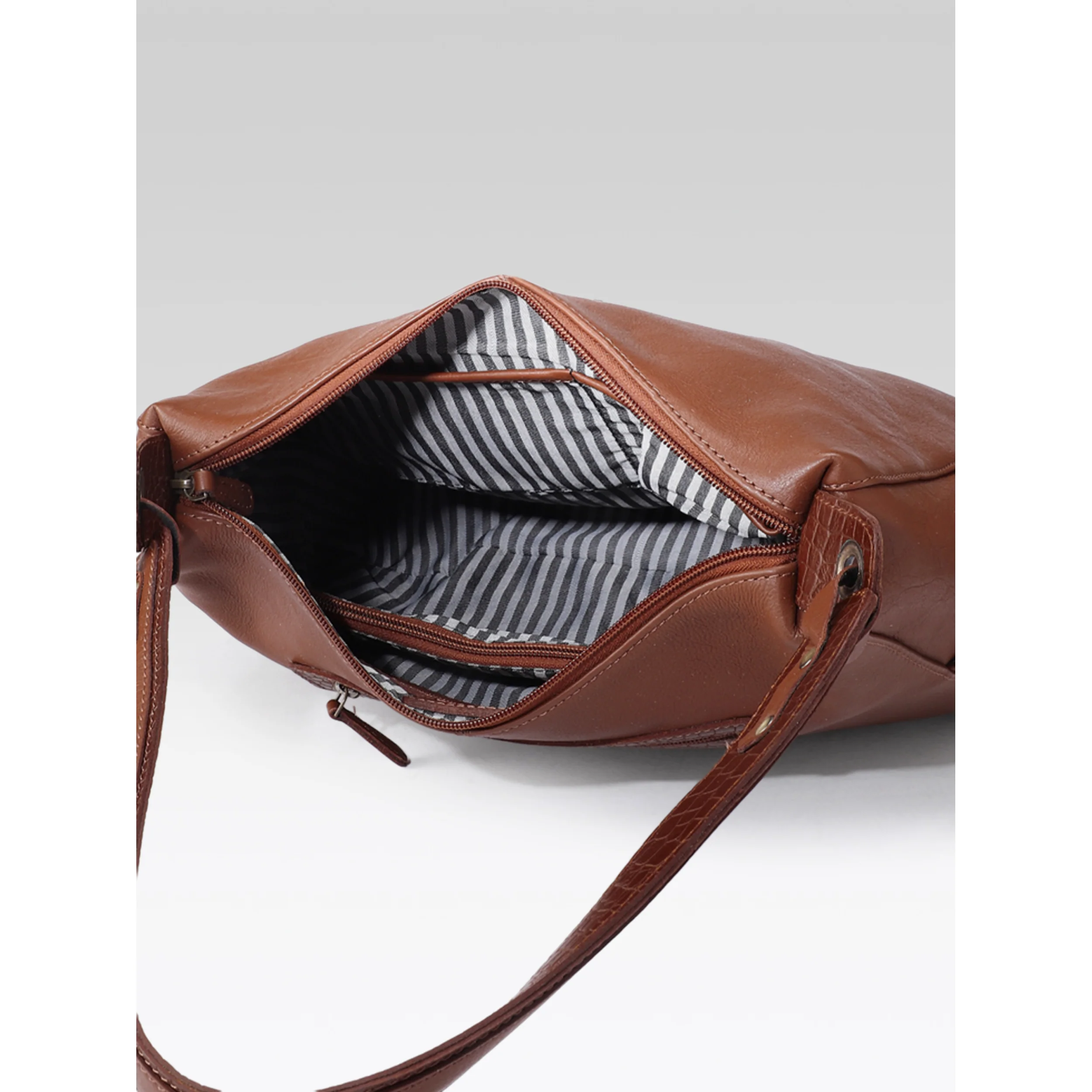 Premium Genuine Leather Hobo Shoulder Bag with Zippered Pockets & Fixed Strap - Image 27