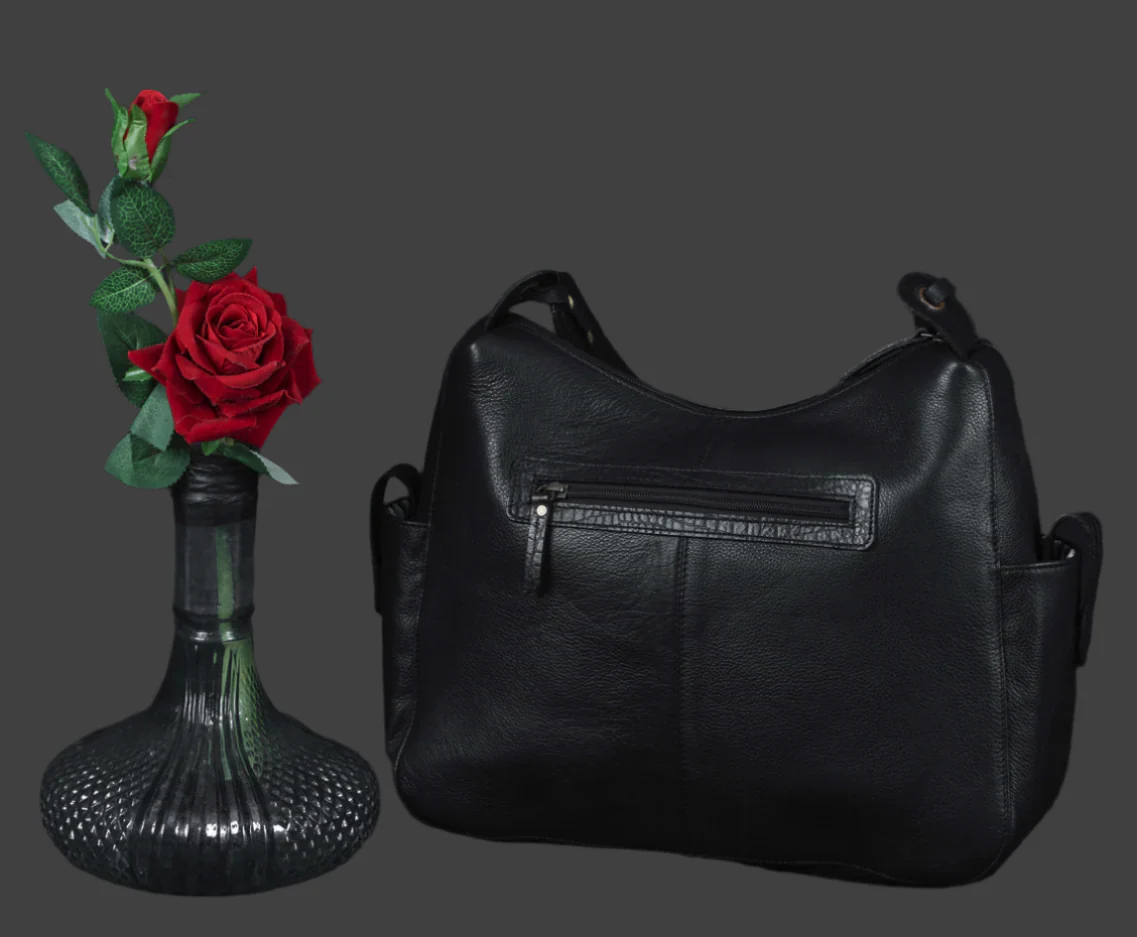 Premium Genuine Leather Hobo Shoulder Bag with Zippered Pockets & Fixed Strap - Image 3