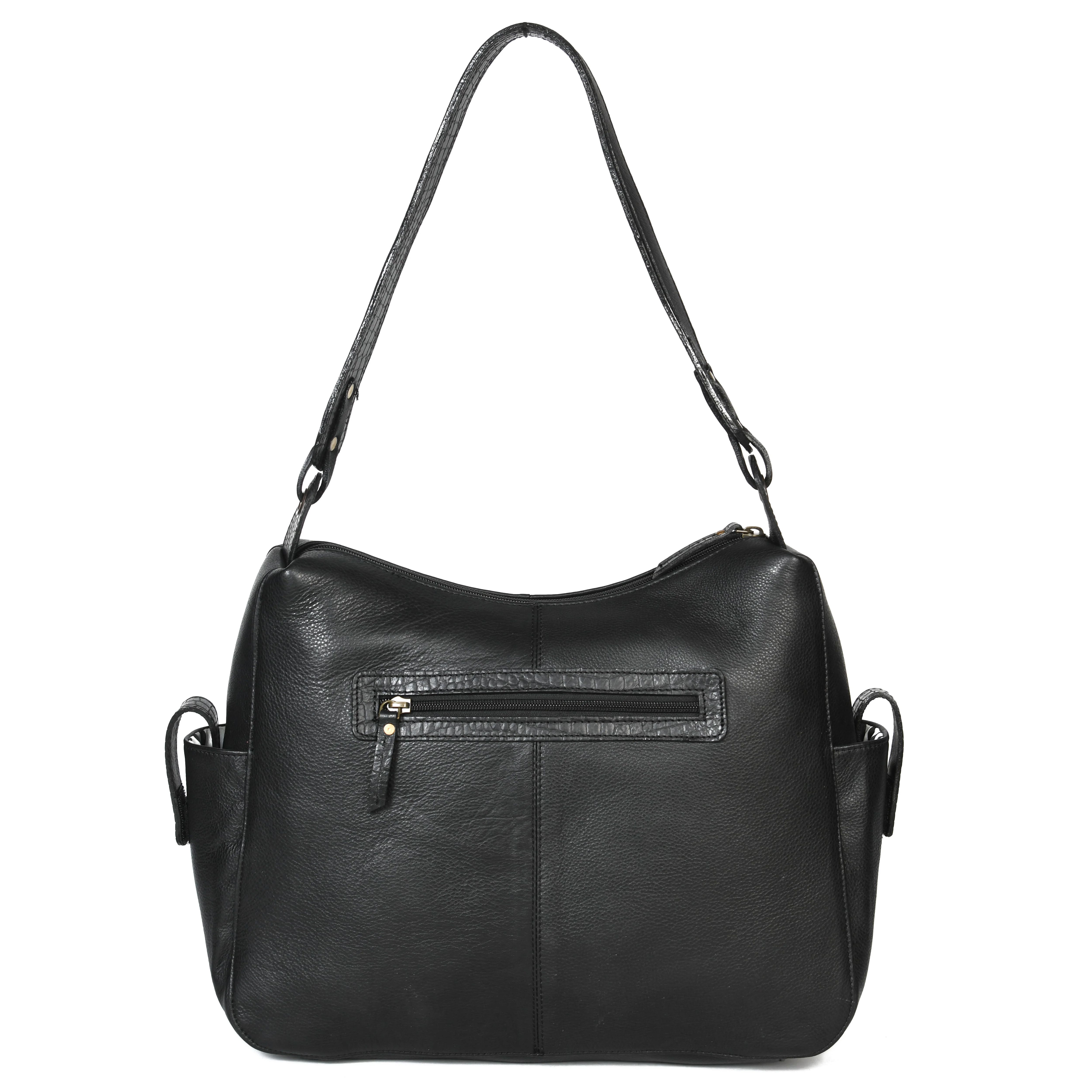 Premium Genuine Leather Hobo Shoulder Bag with Zippered Pockets & Fixed Strap - Image 8