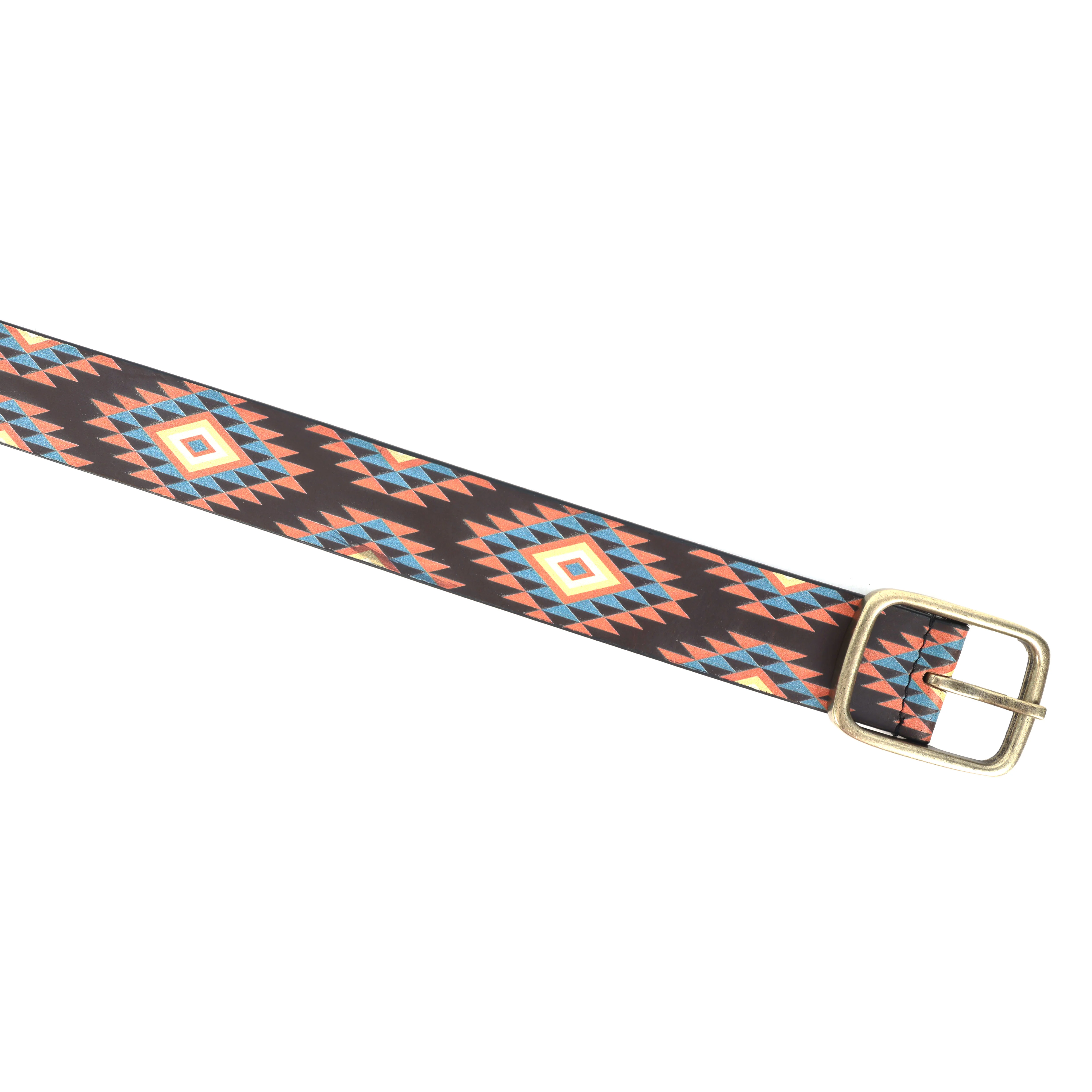 Unisex Ethnic Geometric Pattern Belt with Metal Buckle for Casual Traditional Wear - Image 3