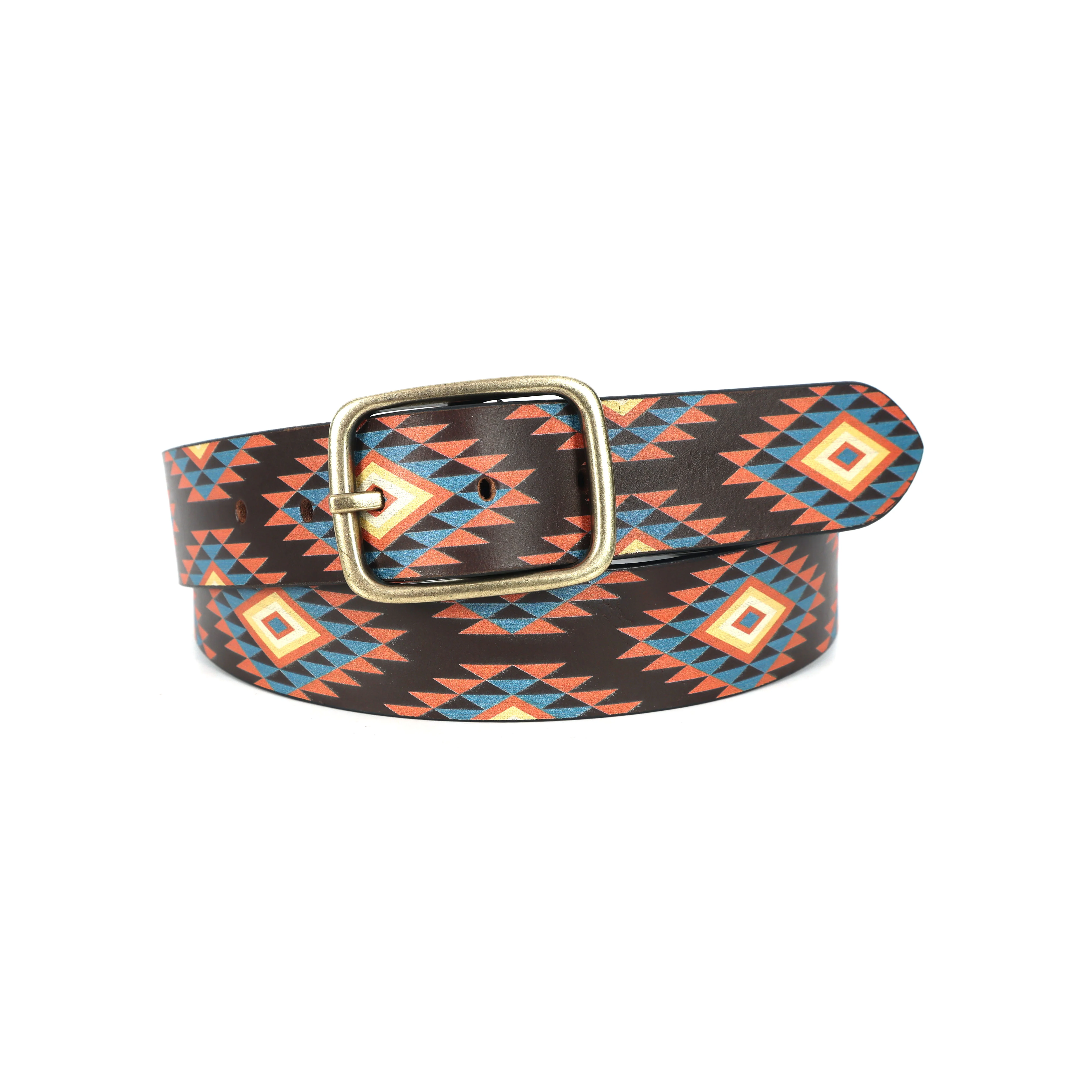 Unisex Ethnic Geometric Pattern Belt with Metal Buckle for Casual Traditional Wear - Image 5