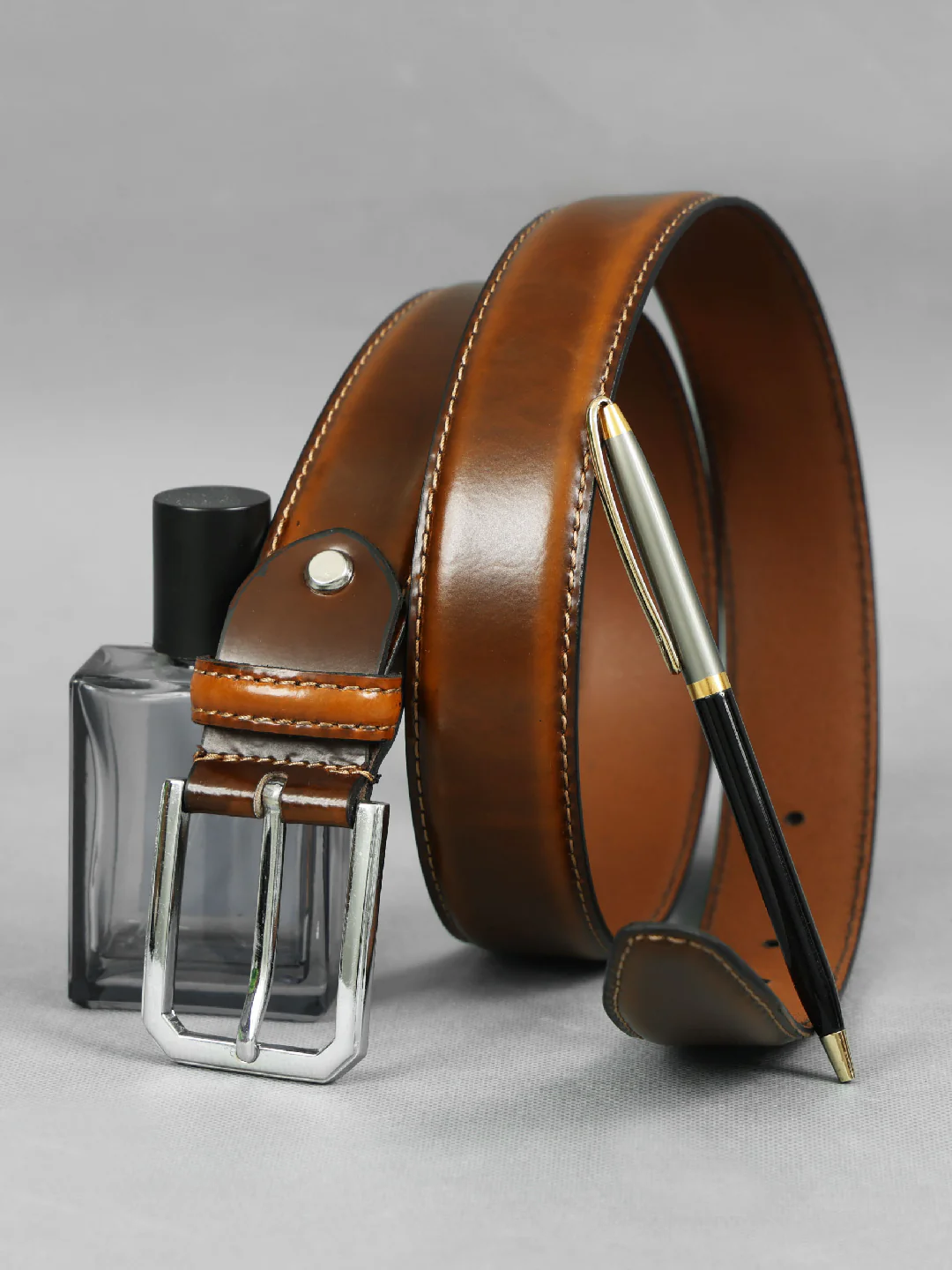 Unisex Premium Brown Leather Formal Belt Sleek Finish Durable Buckle Office Casual Wear - Image 3