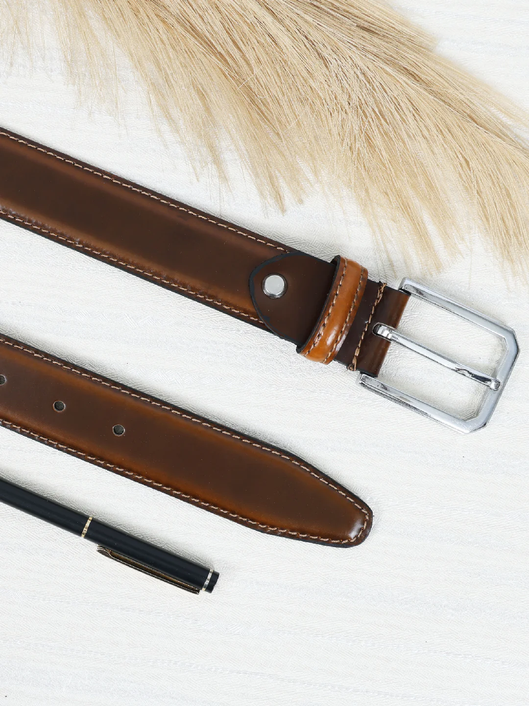 Unisex Premium Brown Leather Formal Belt Sleek Finish Durable Buckle Office Casual Wear - Image 6