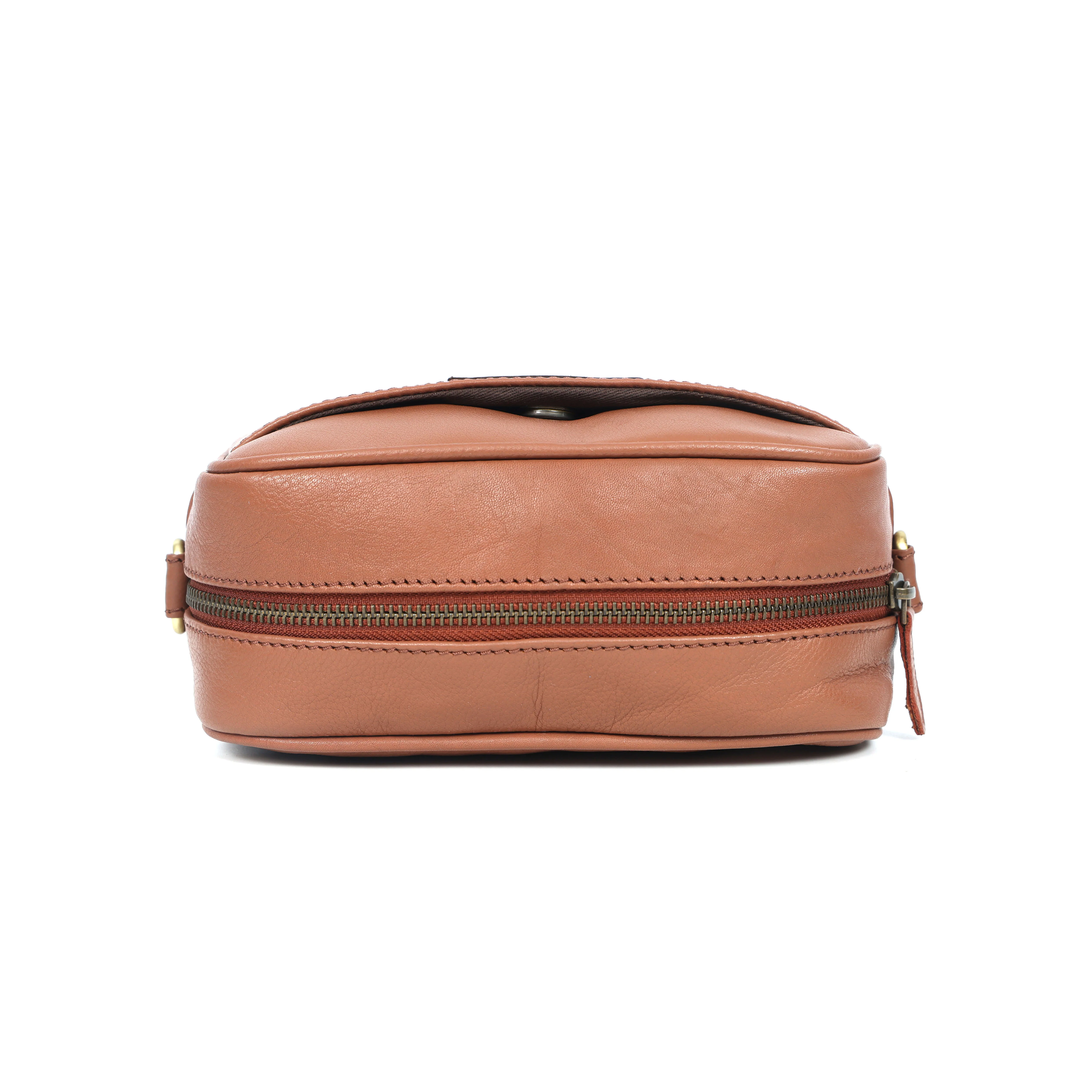 Premium Export Leather Compact Crossbody Bag | Multiple Zip Pockets & Adjustable Strap - Image 10