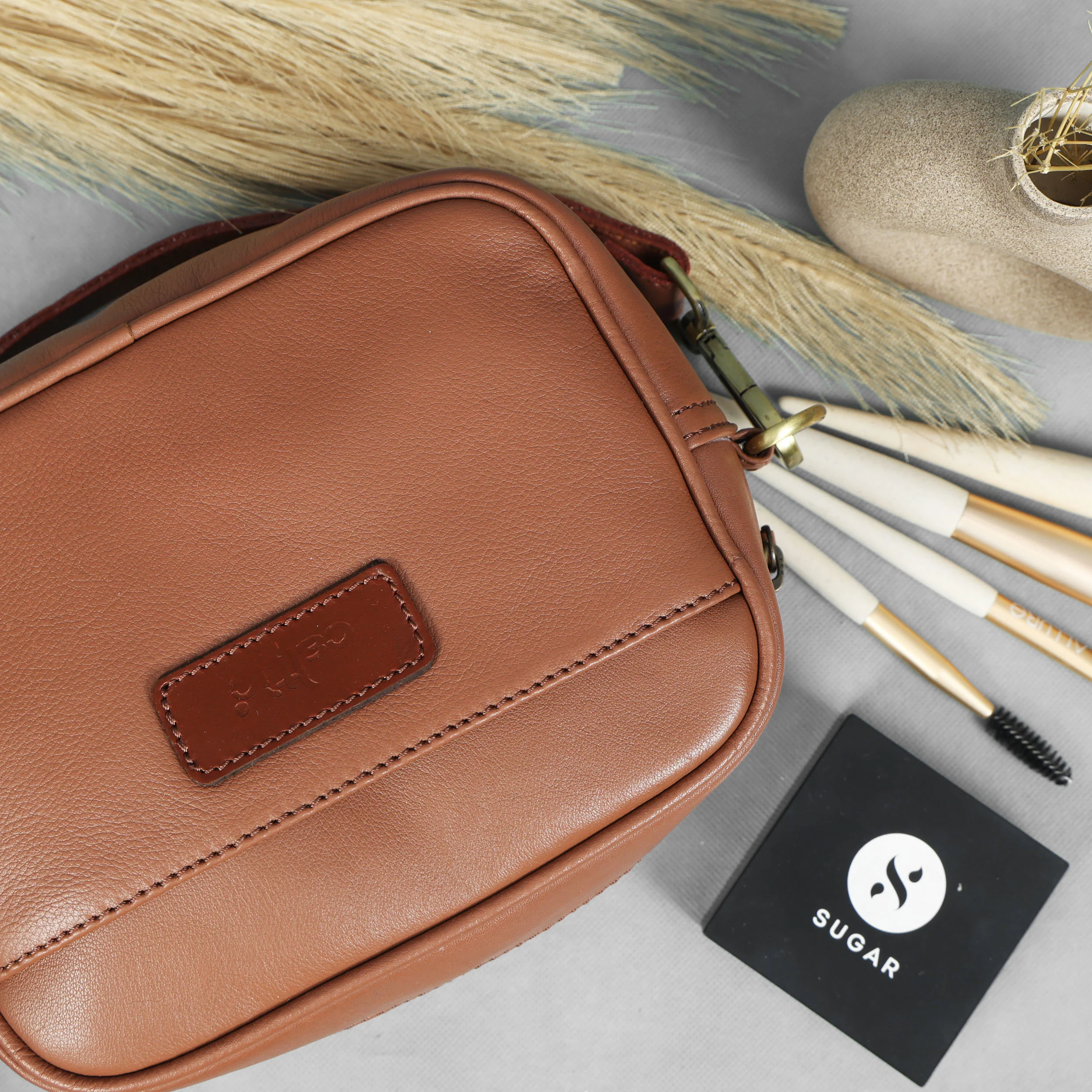Premium Export Leather Compact Crossbody Bag | Multiple Zip Pockets & Adjustable Strap - Image 21