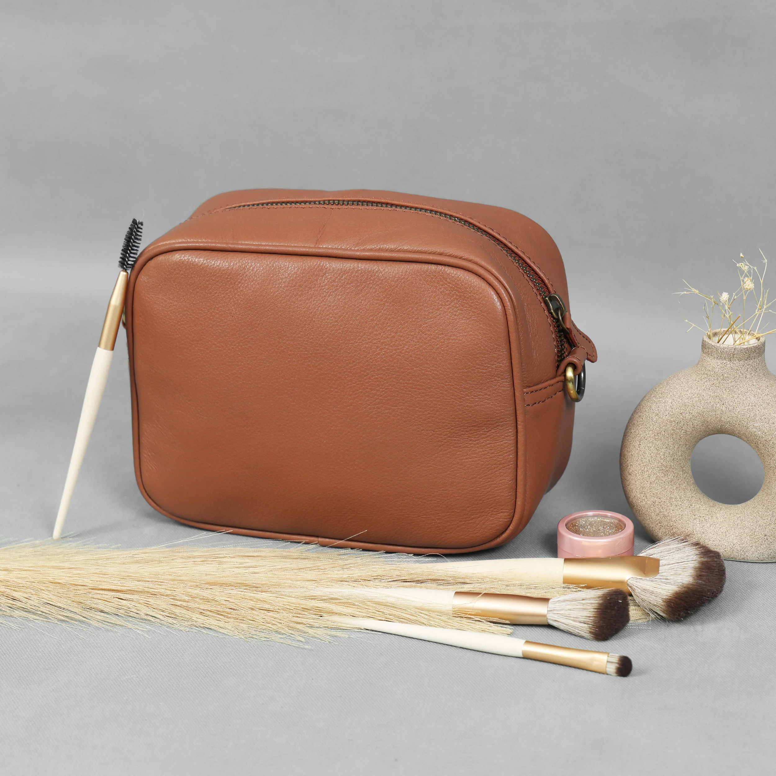 Premium Export Leather Compact Crossbody Bag | Multiple Zip Pockets & Adjustable Strap - Image 22
