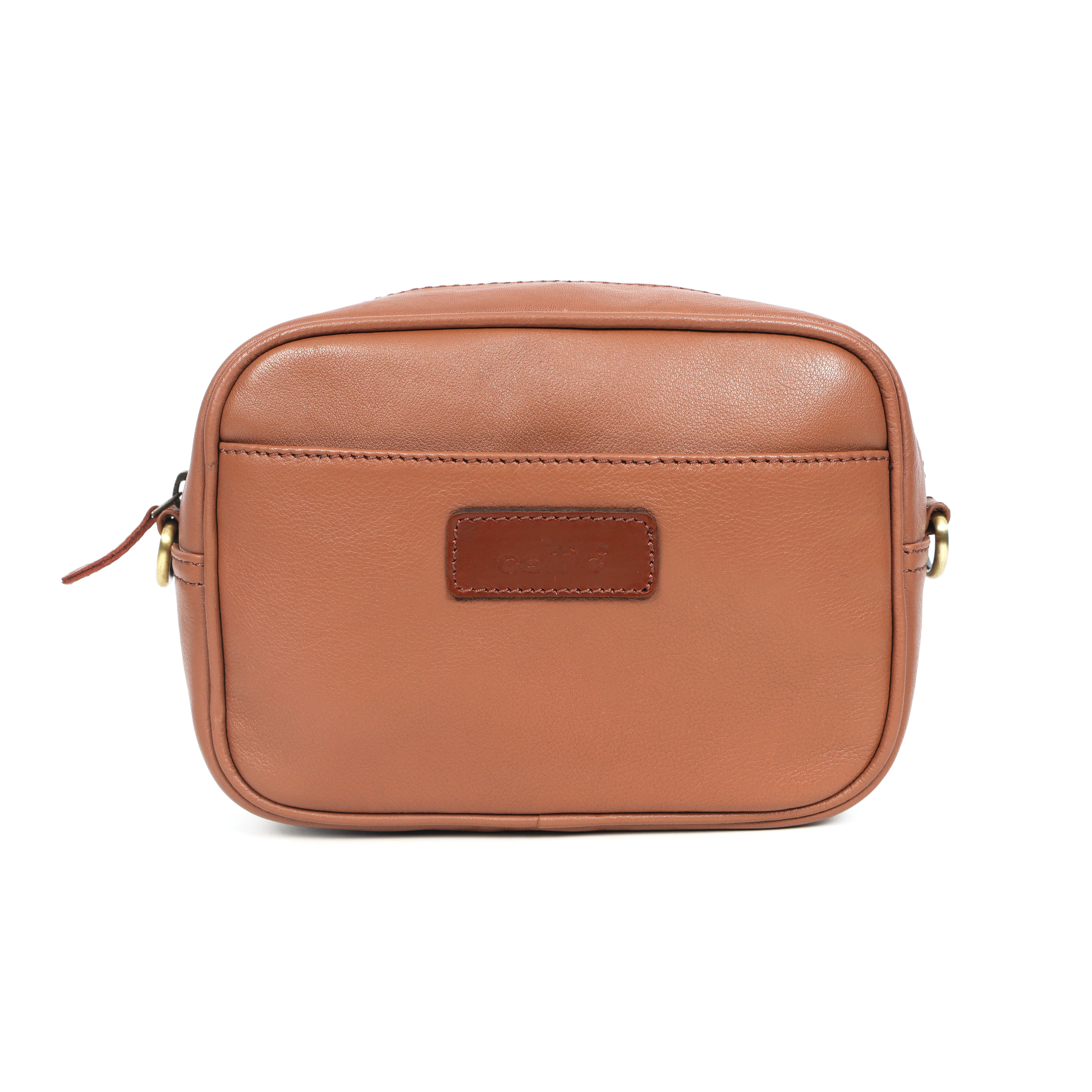 Premium Export Leather Compact Crossbody Bag | Multiple Zip Pockets & Adjustable Strap - Image 3