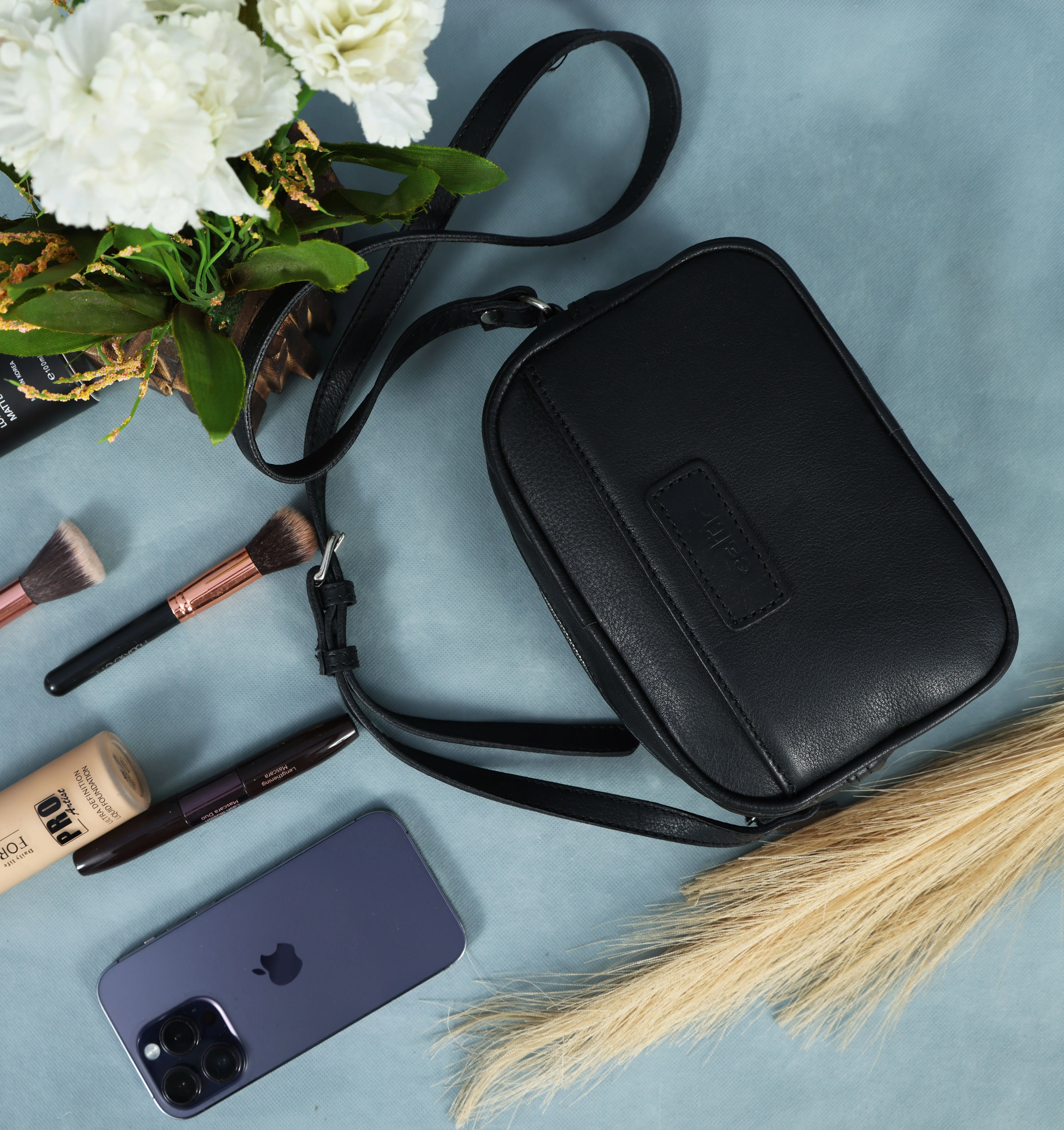 Premium Export Leather Compact Crossbody Bag | Multiple Zip Pockets & Adjustable Strap - Image 4