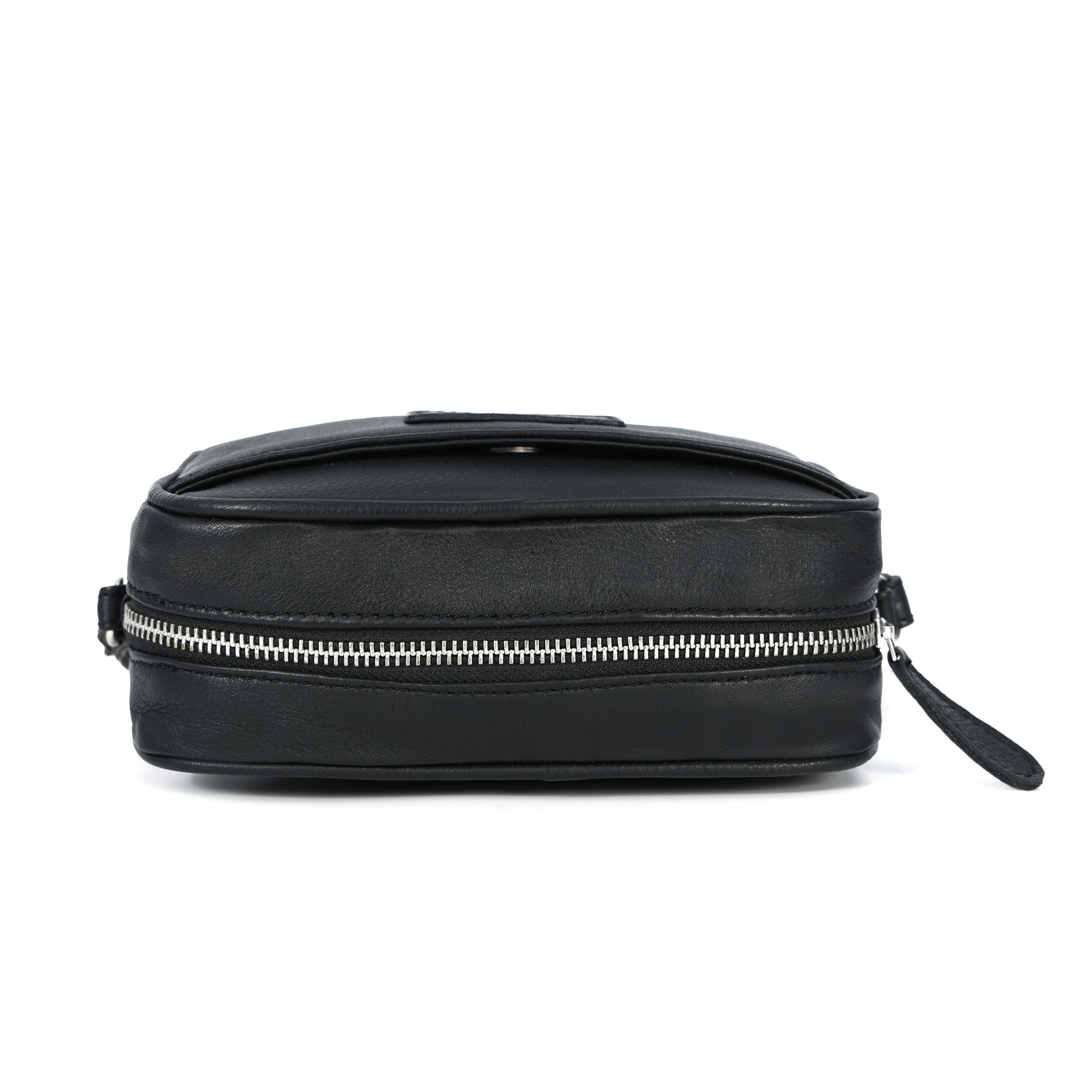 Premium Export Leather Compact Crossbody Bag | Multiple Zip Pockets & Adjustable Strap - Image 9