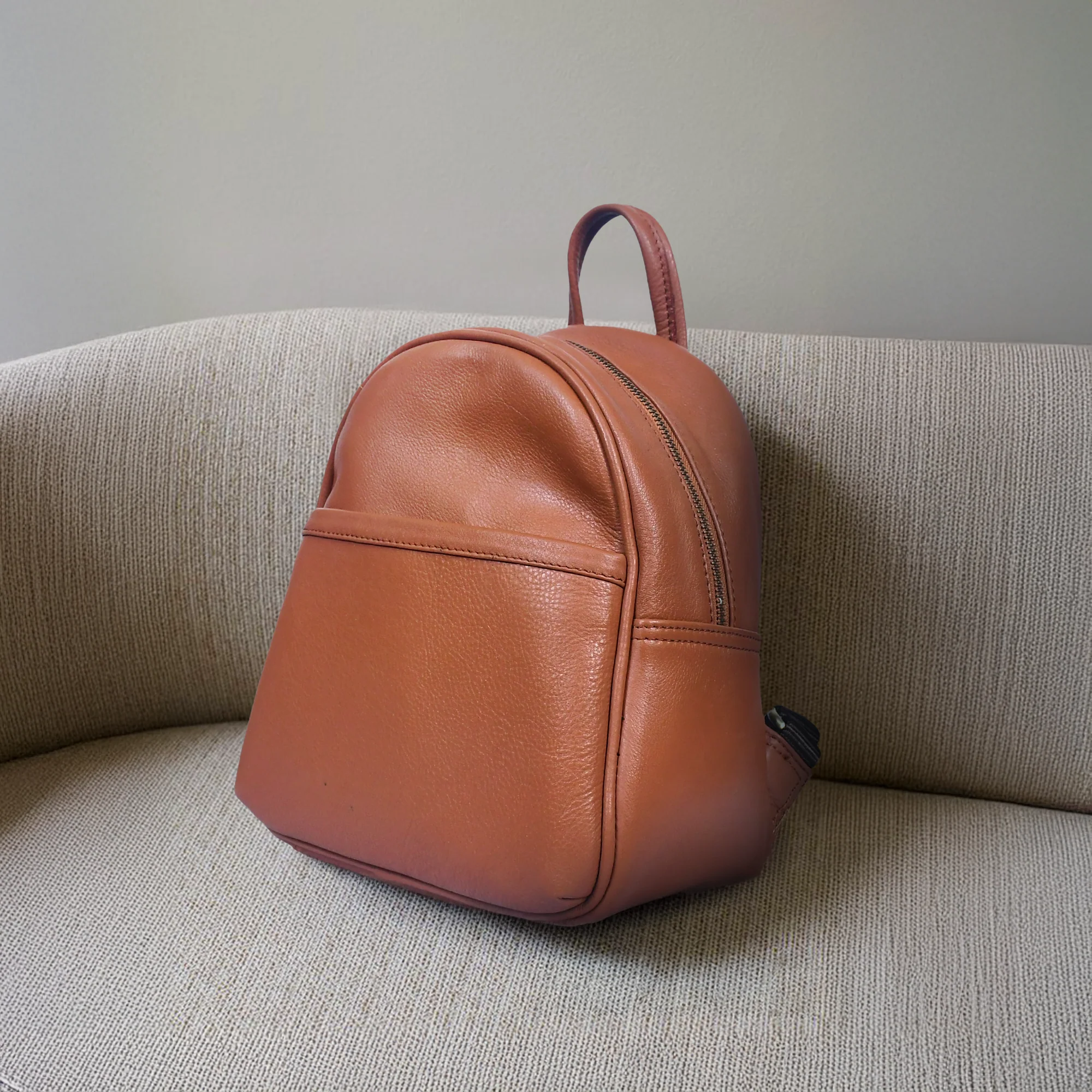 Premium Genuine Leather Backpack with Front Zip Pocket & Adjustable Shoulder Straps - Image 14