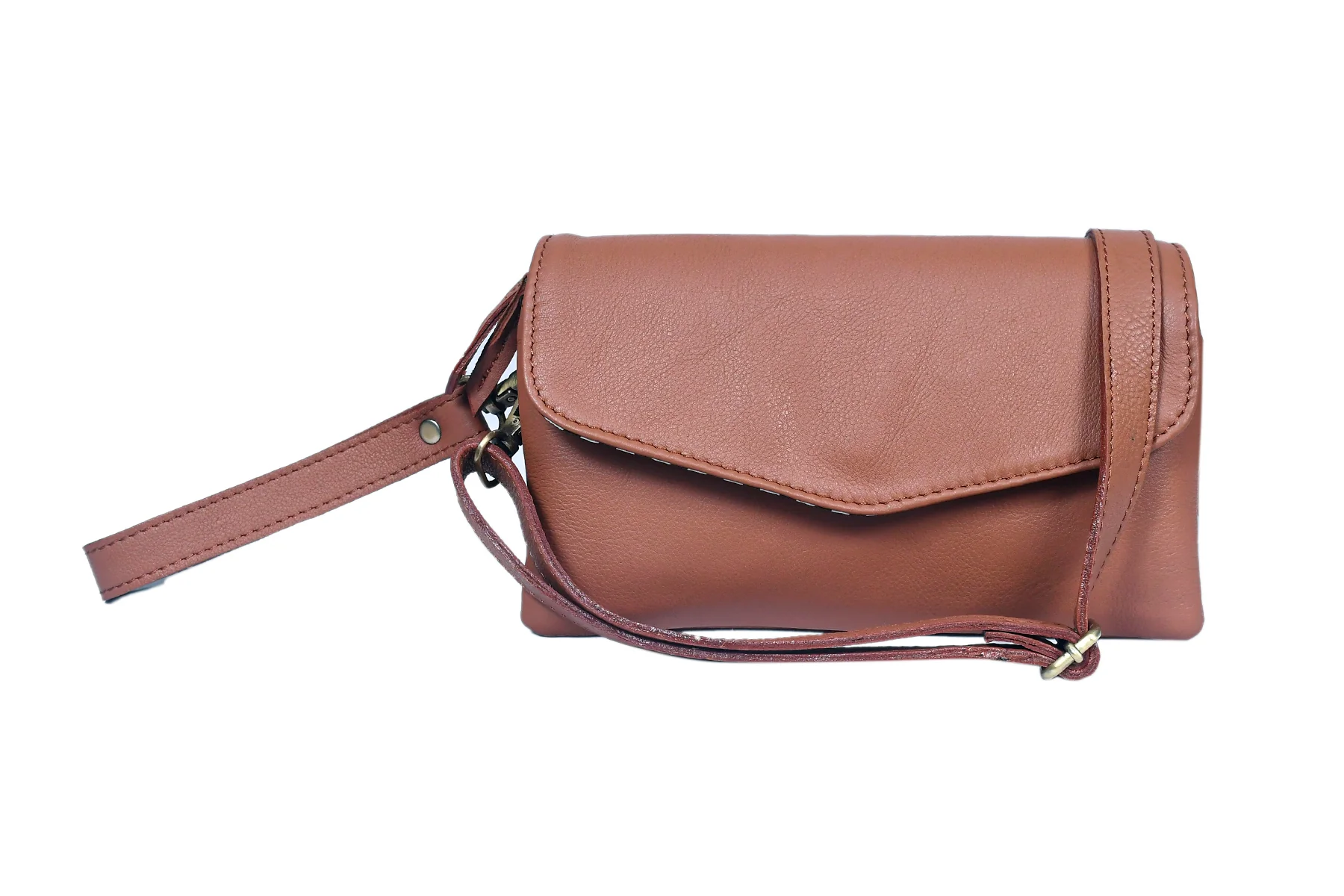 Premium Leather Convertible Wristlet & Crossbody Clutch with Dual Zip Compartments - Image 3