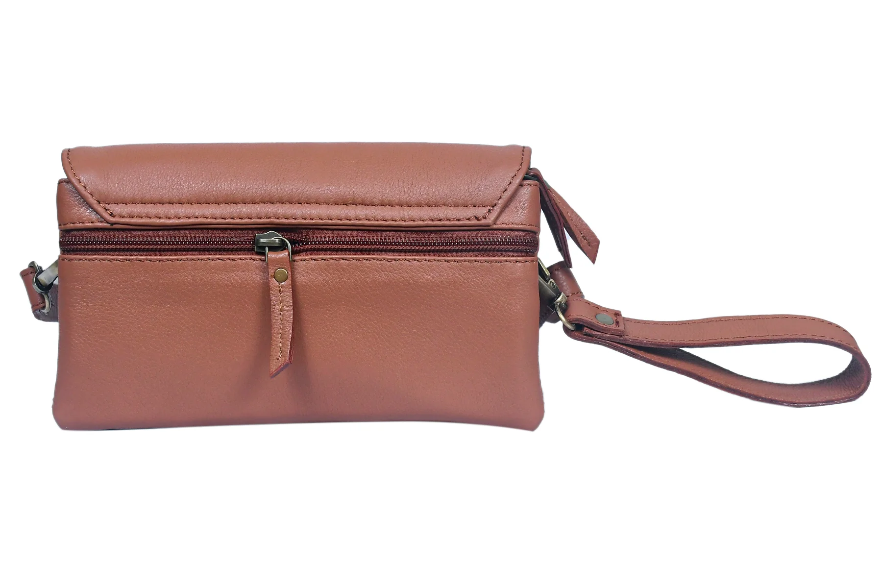 Premium Leather Convertible Wristlet & Crossbody Clutch with Dual Zip Compartments - Image 4