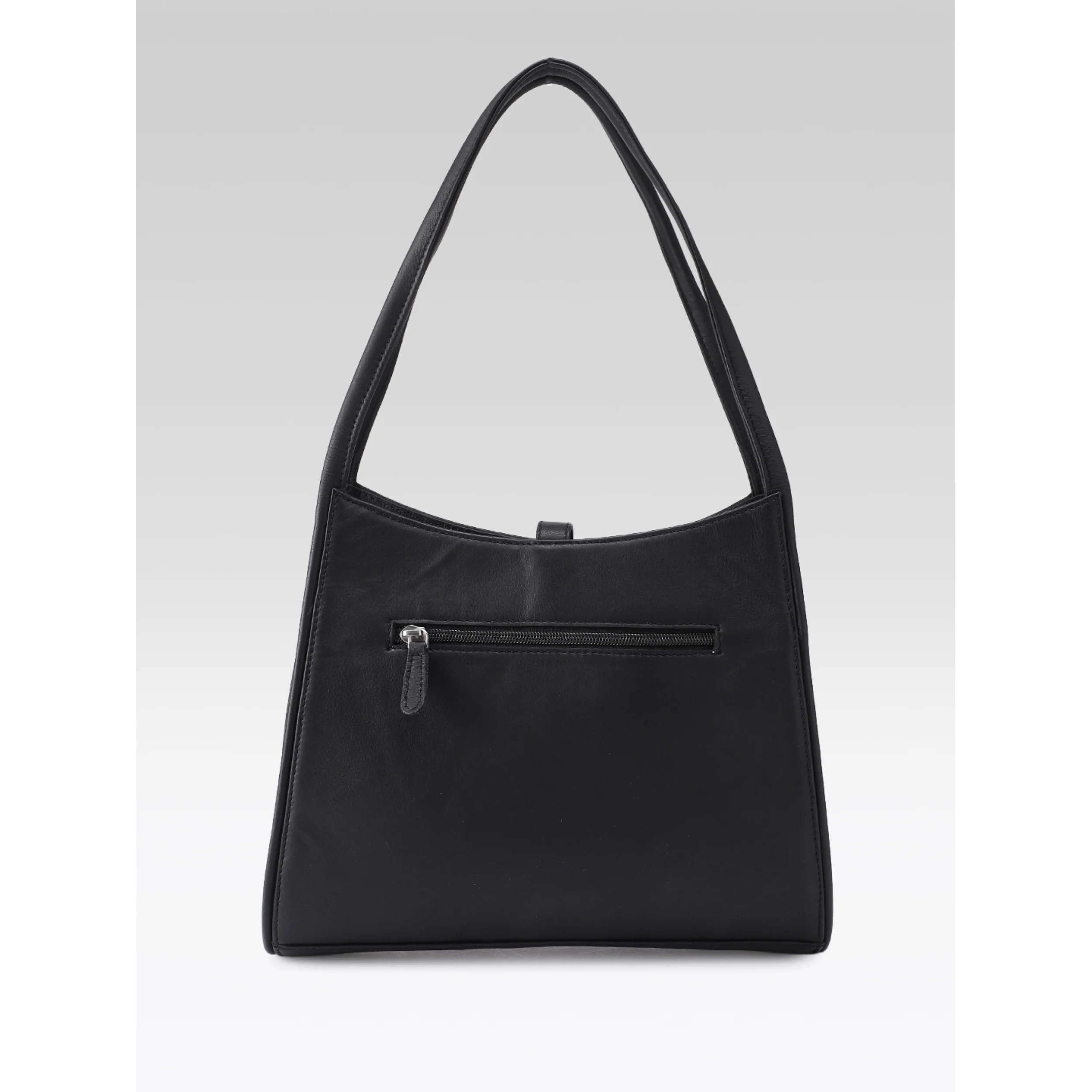 Premium Leather Shoulder Handbag with Lock Closure, Zip Compartments - Image 3