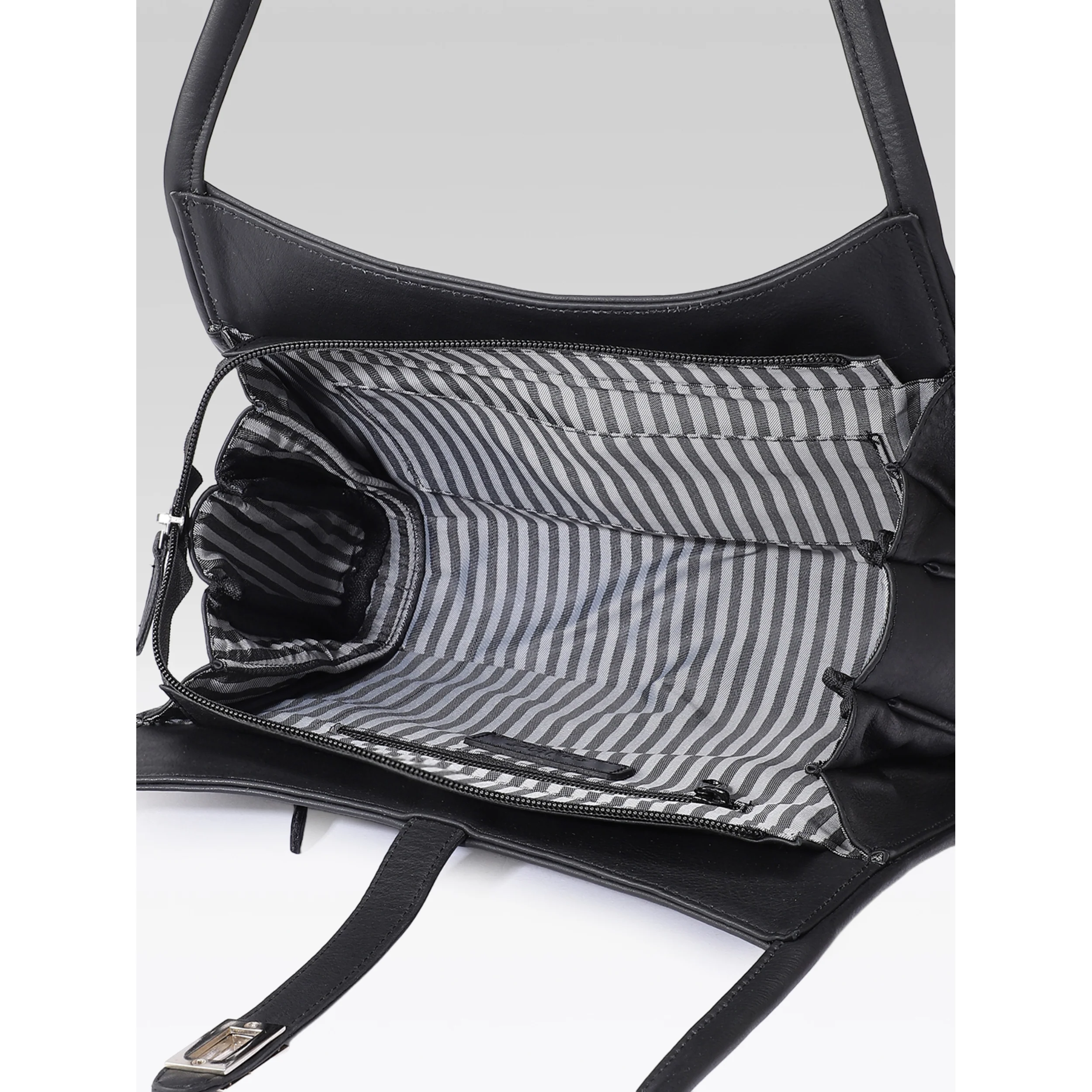 Premium Leather Shoulder Handbag with Lock Closure, Zip Compartments - Image 5