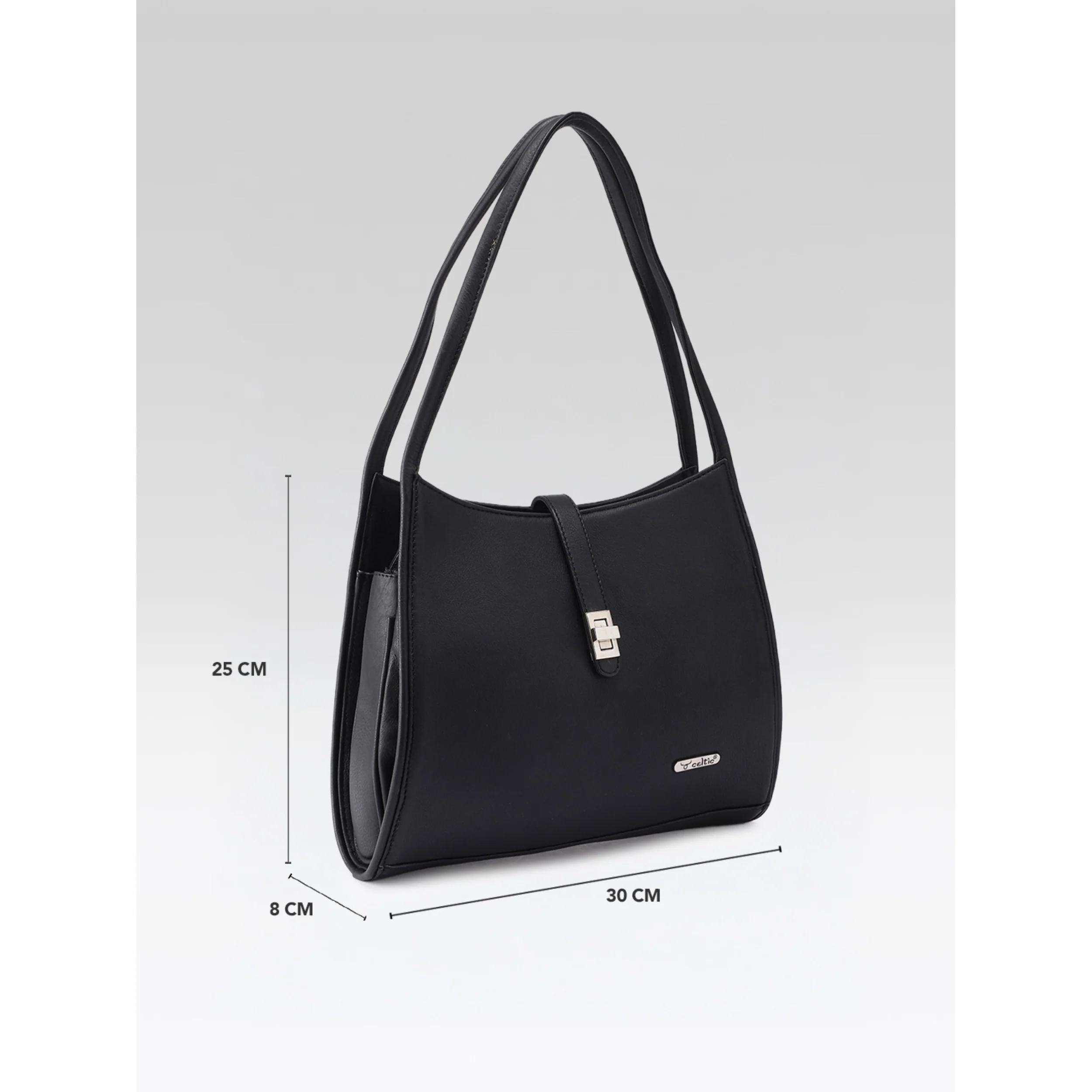 Premium Leather Shoulder Handbag with Lock Closure, Zip Compartments - Image 7