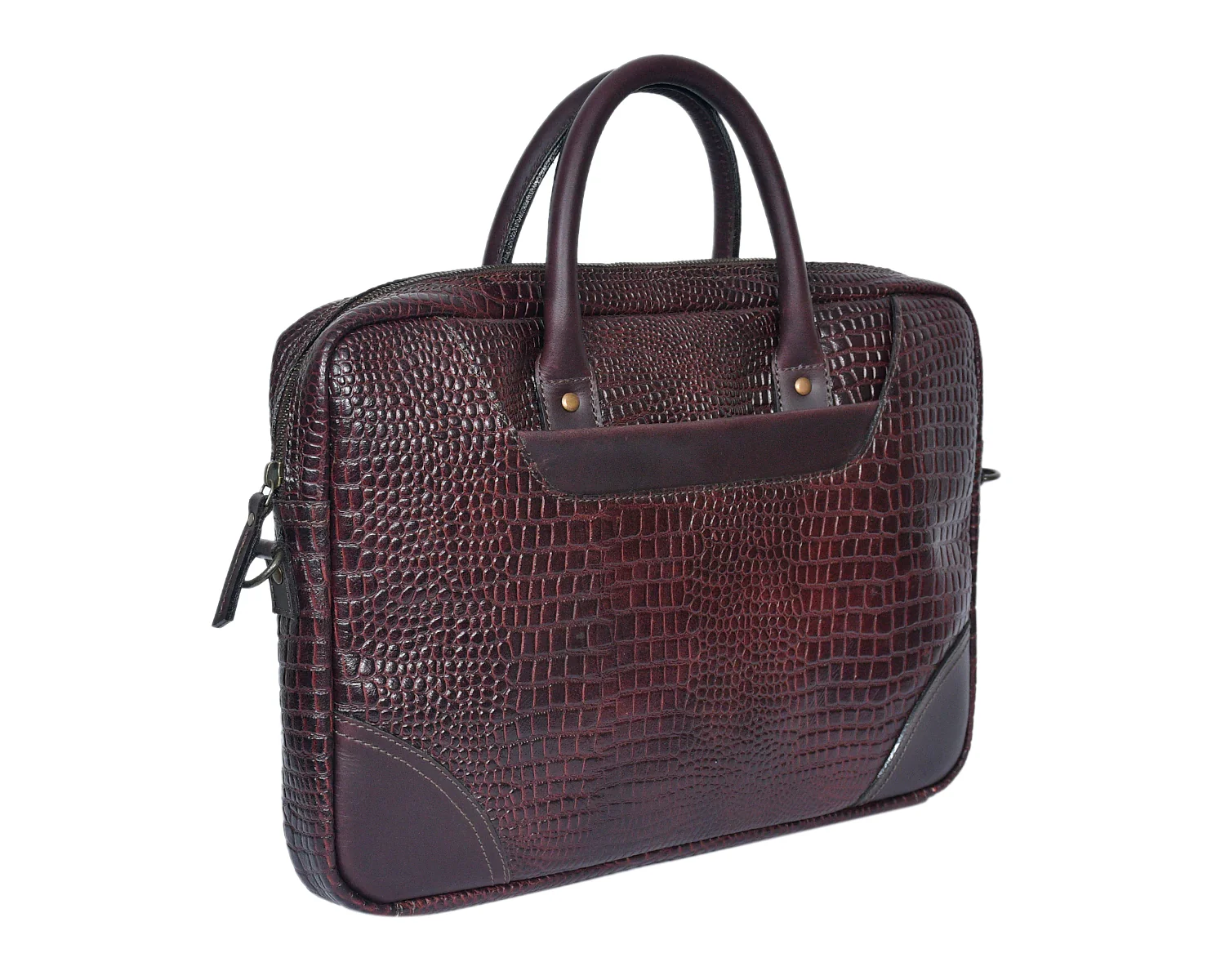 Premium Genuine Leather Messenger Bag in Croco Texture with Zip Closure - Image 3