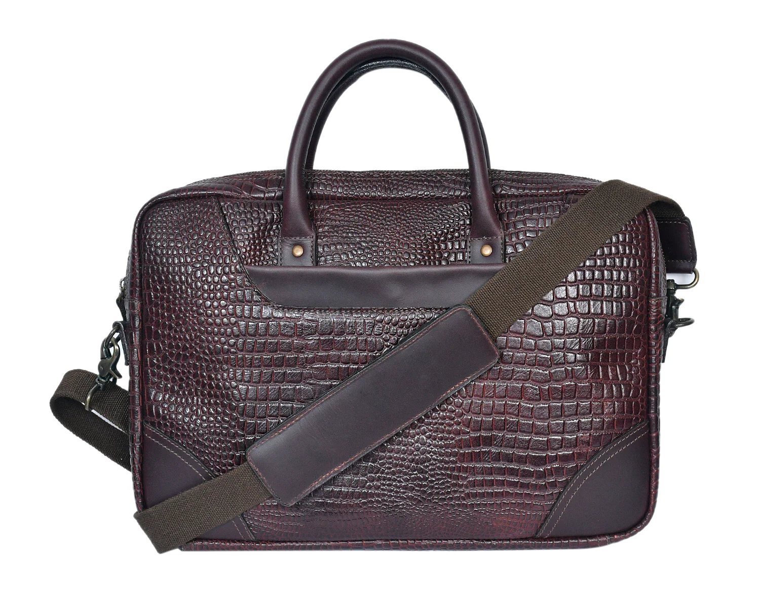 Premium Genuine Leather Messenger Bag in Croco Texture with Zip Closure - Image 4