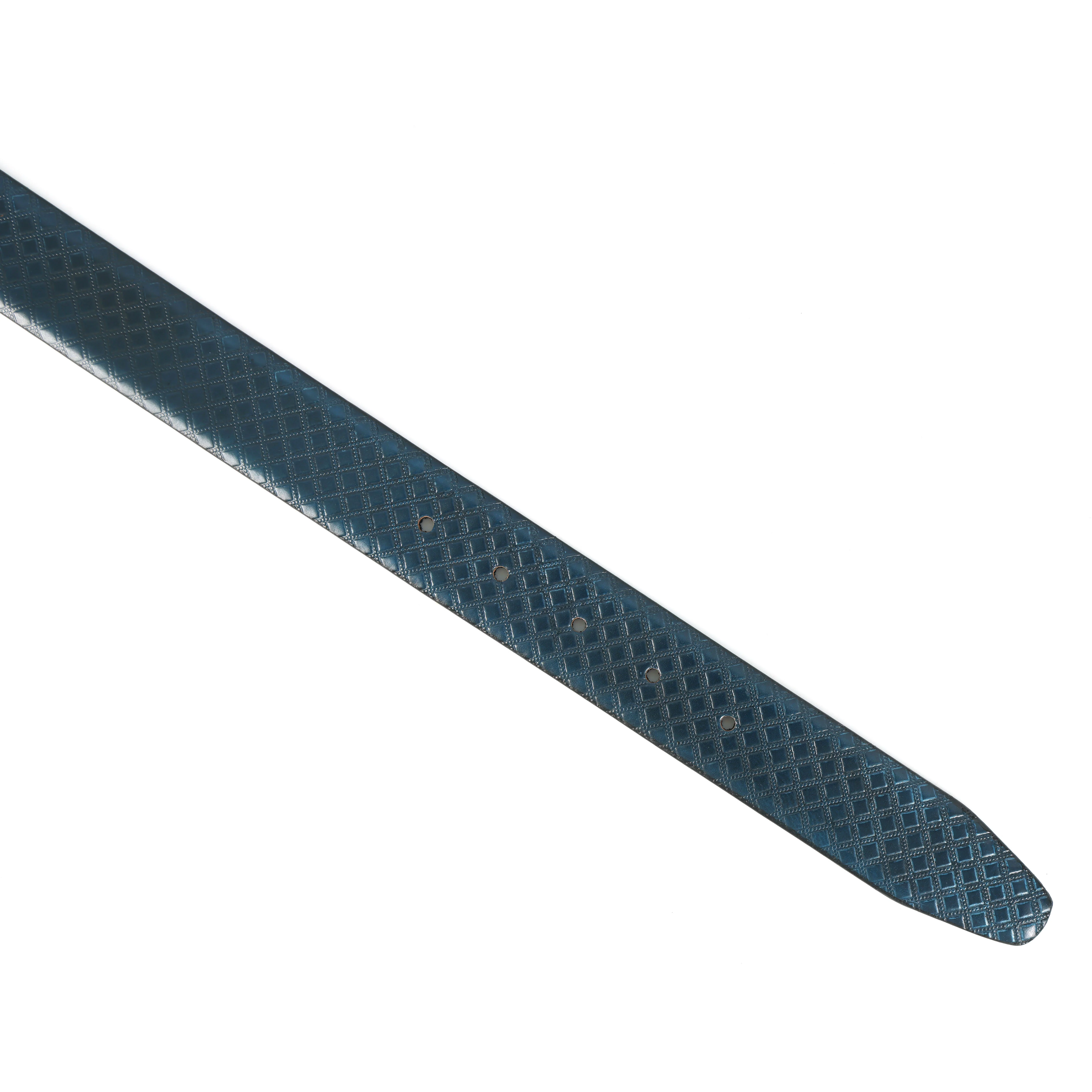 Men Textured Blue Leather Belt with Diamond Pattern Finish and Polished Silver Buckle - Image 5