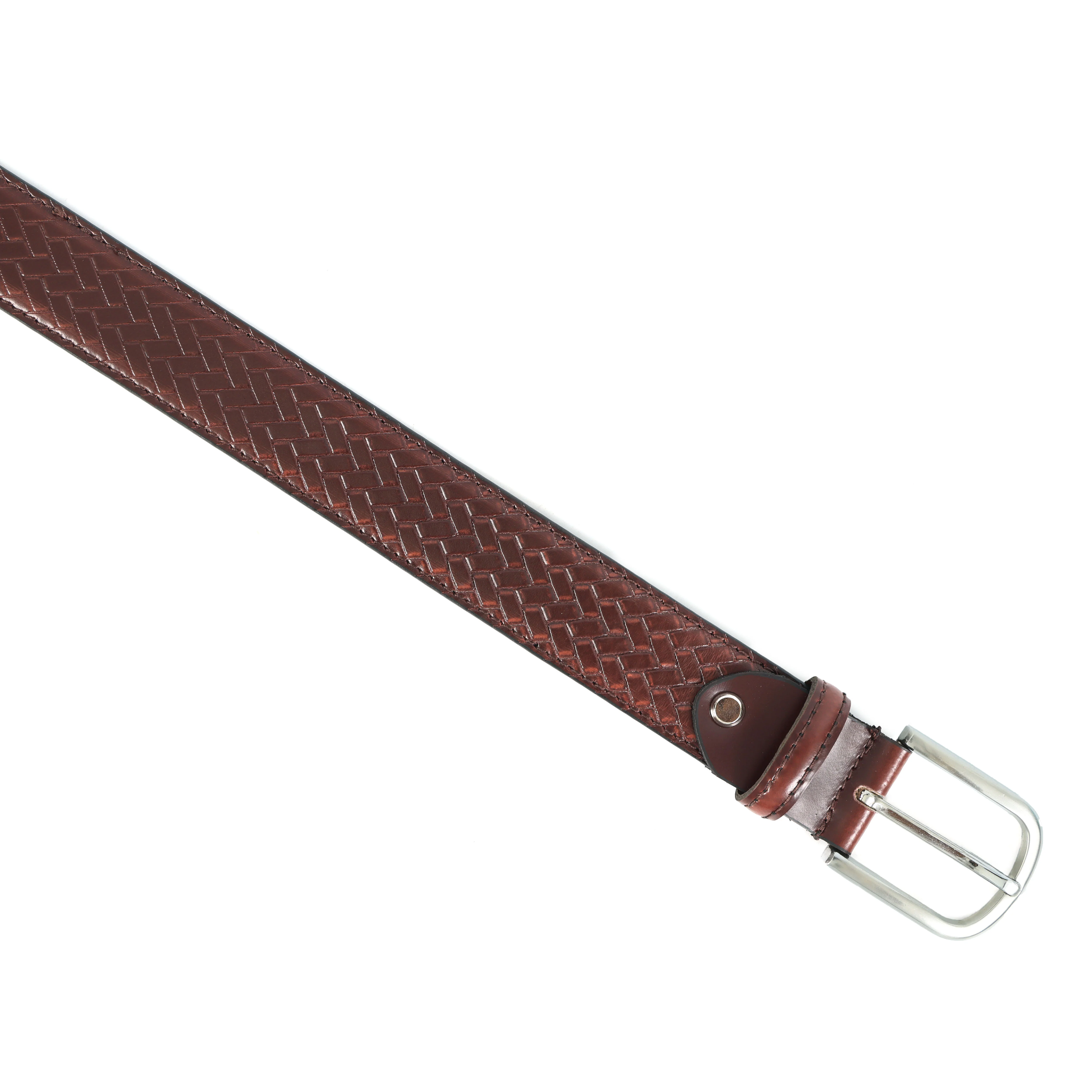 Brown Woven Texture Leather Belt With Silver Buckle Stylish Durable Everyday Wear - Image 4