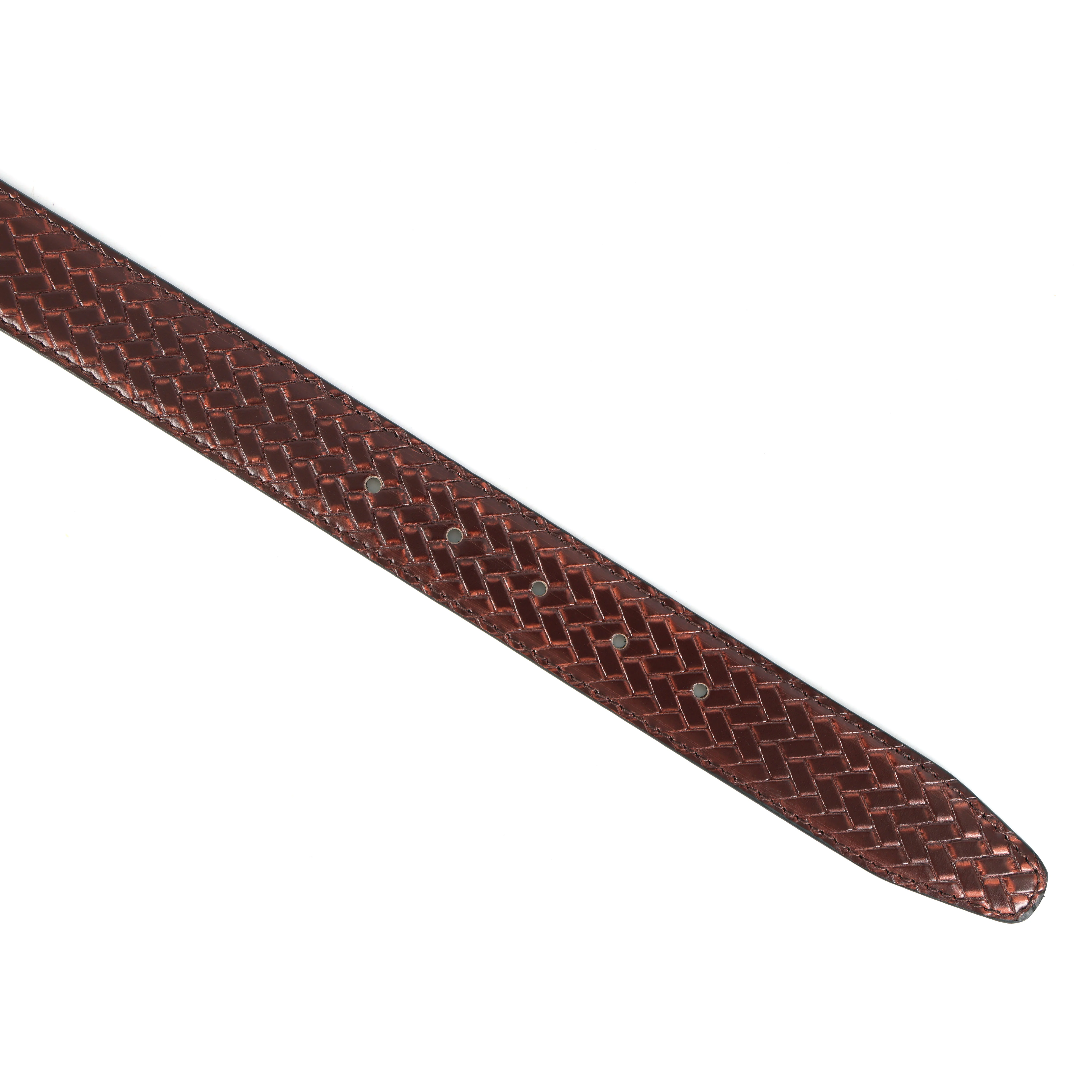 Brown Woven Texture Leather Belt With Silver Buckle Stylish Durable Everyday Wear - Image 5