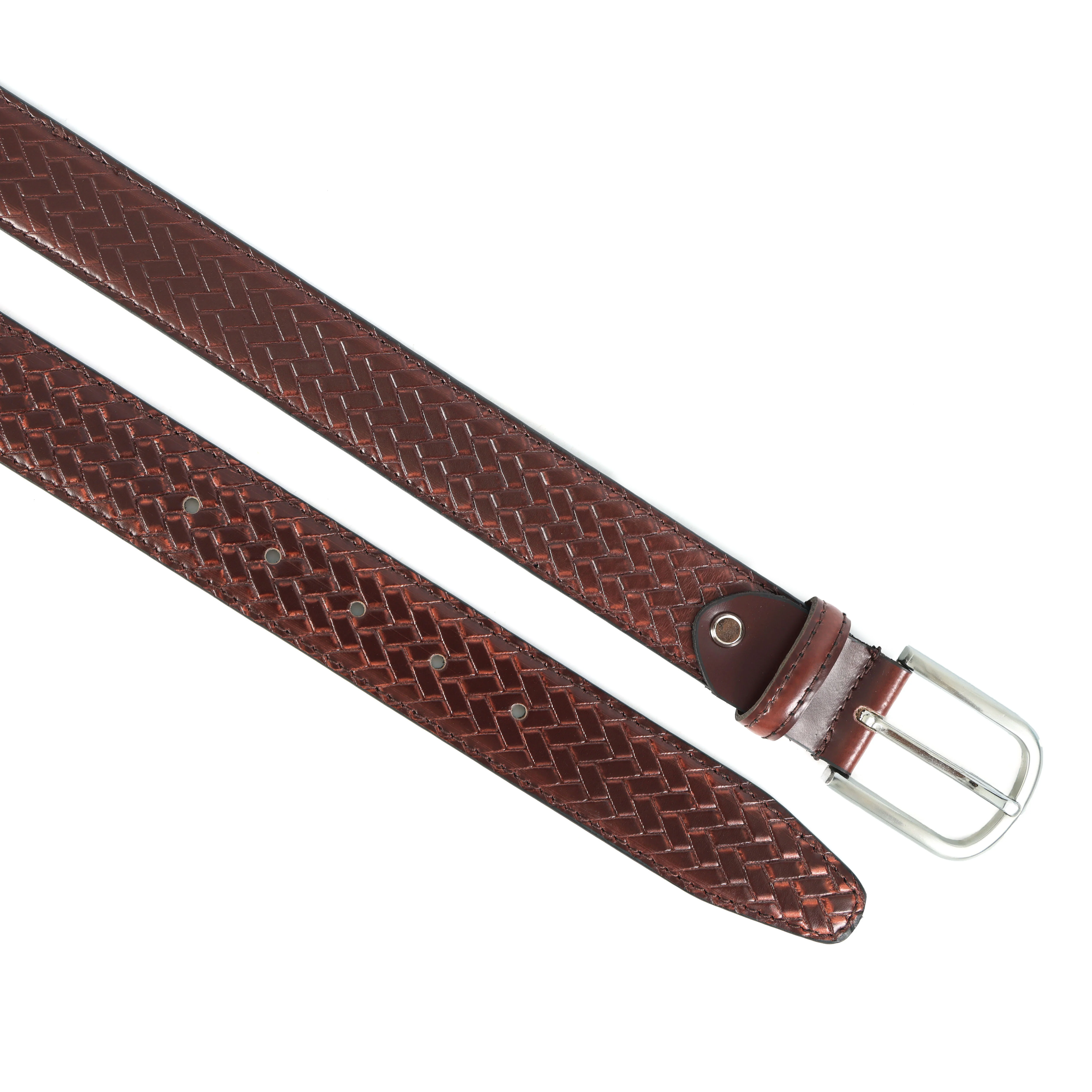 Brown Woven Texture Leather Belt With Silver Buckle Stylish Durable Everyday Wear - Image 6