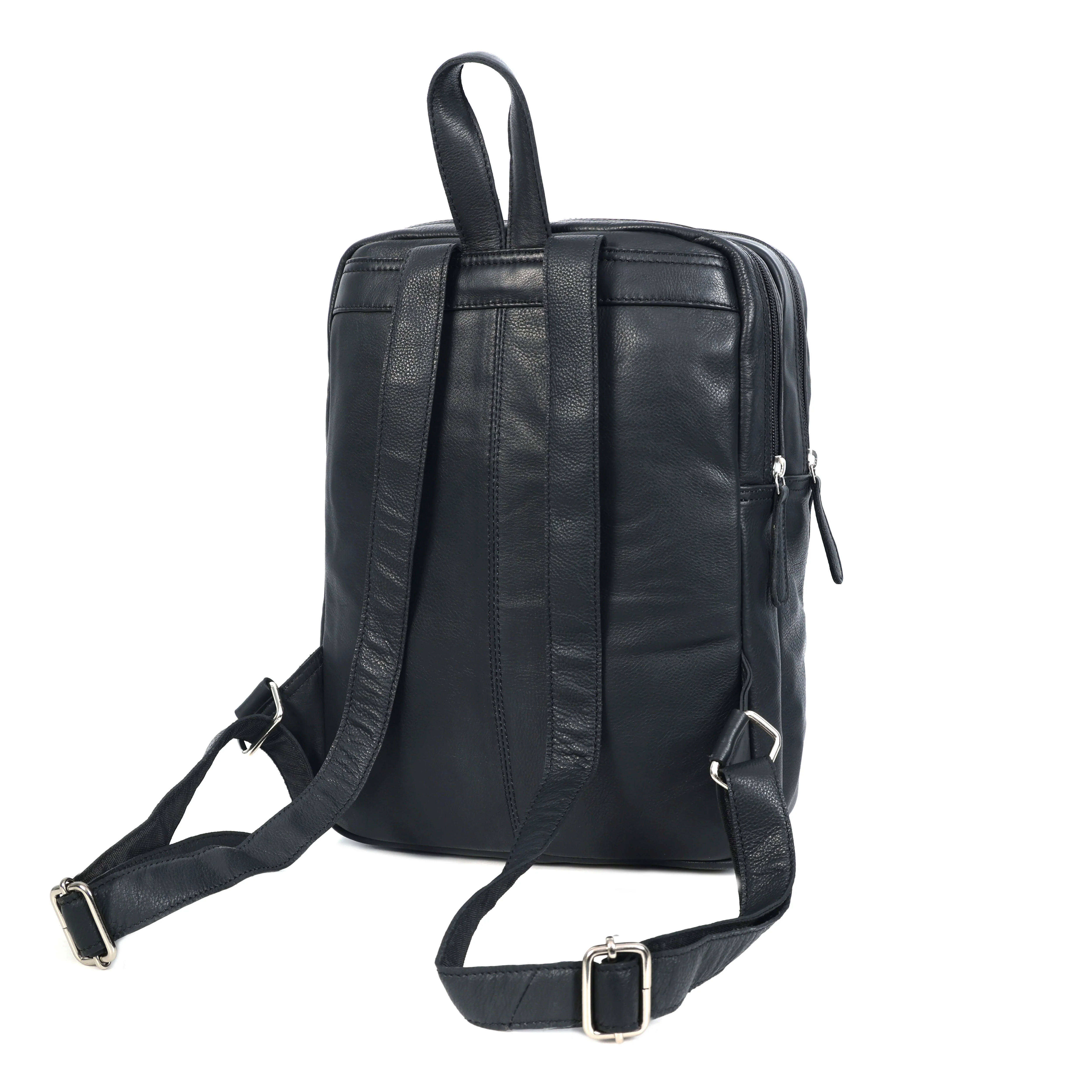 Premium Genuine Leather Multi-Zip Backpack with Padded Straps & Smart Organizer - Image 3