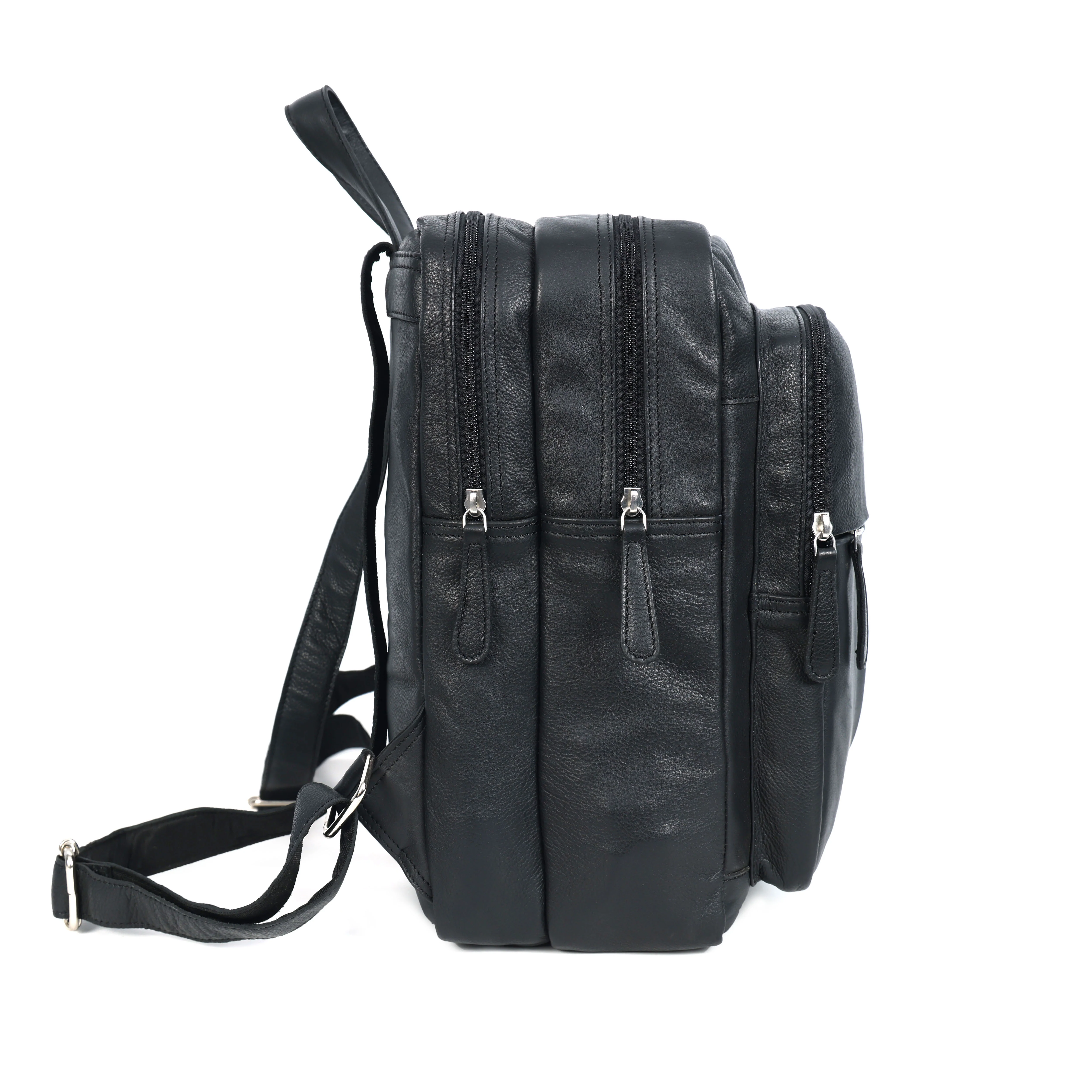 Premium Genuine Leather Multi-Zip Backpack with Padded Straps & Smart Organizer - Image 6