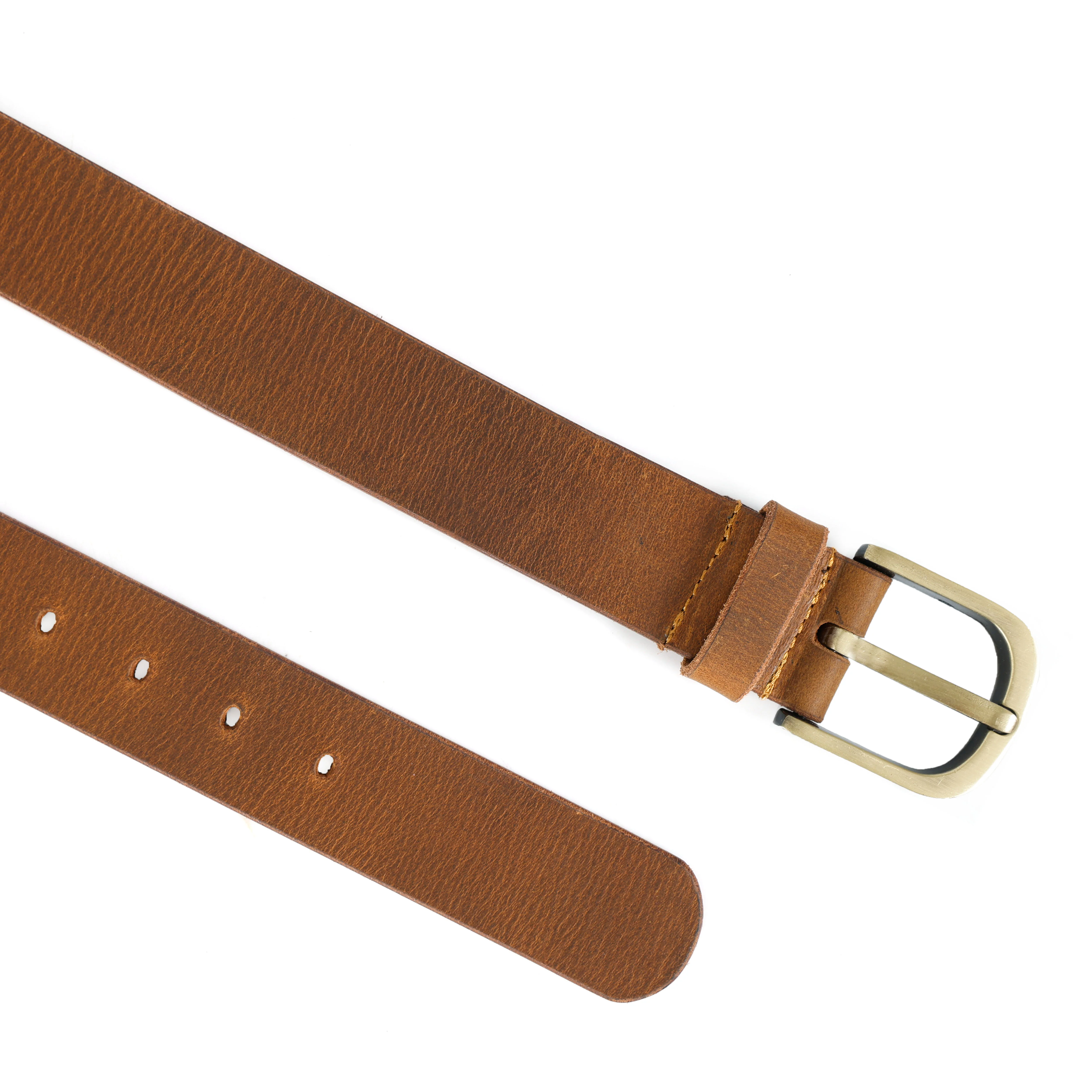 Unisex Premium Tan Leather Belt Brass Buckle Classic Formal Casual Wear Accessory - Image 4