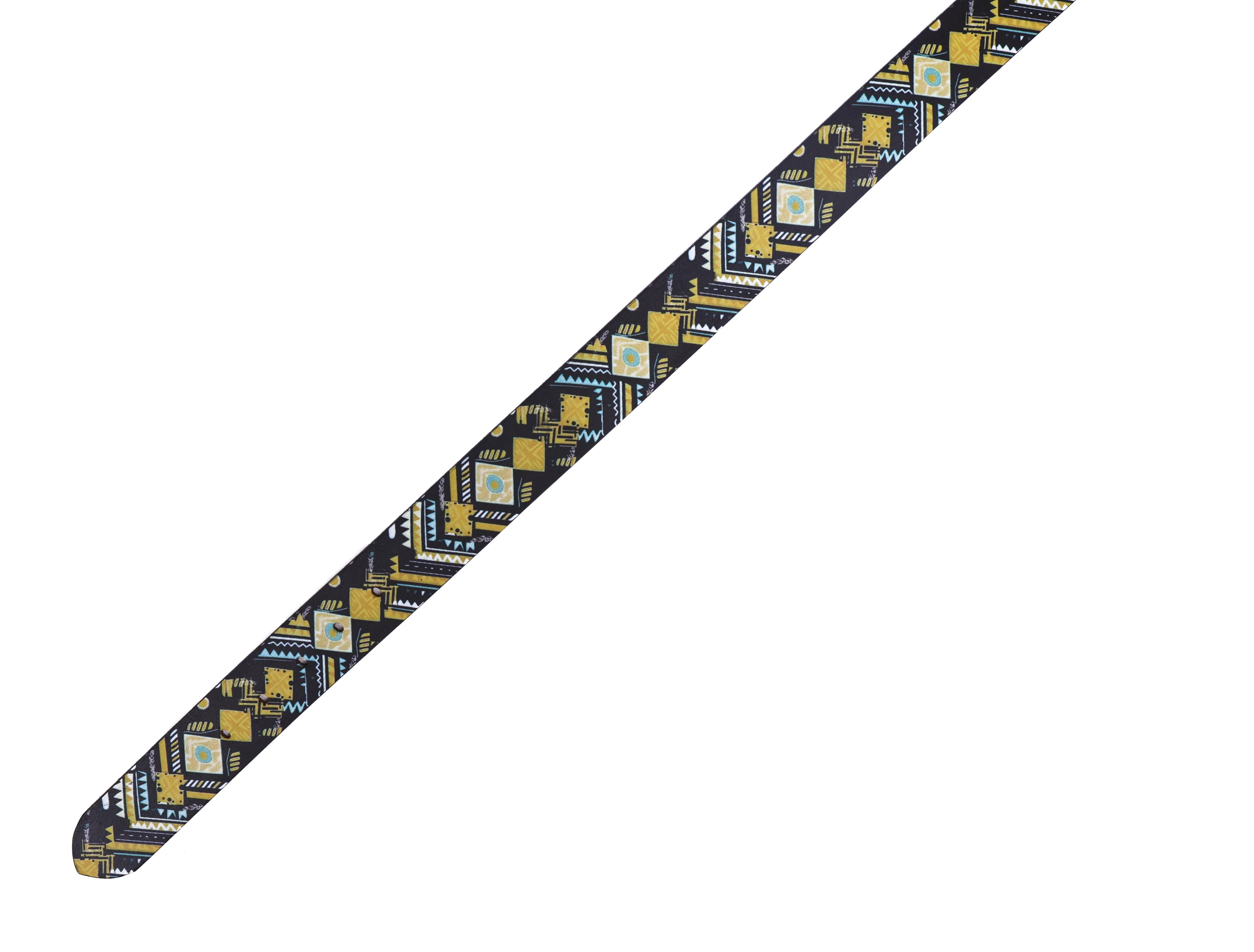 Unisex Genuine Leather Tribal Geometric Yellow Black Waist Accessory Matte Buckle - Image 5