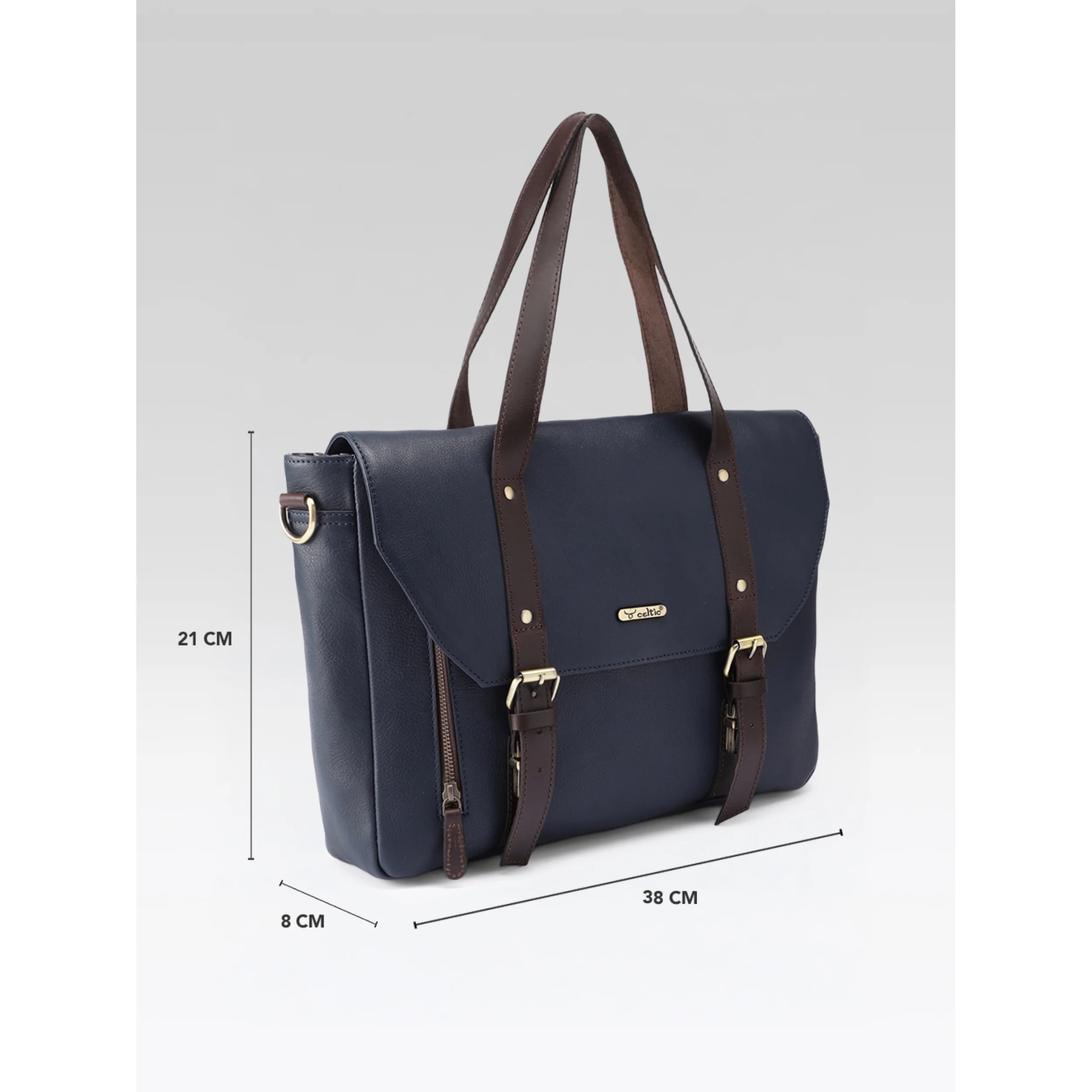 Premium Genuine Leather Office Laptop Bag with Tablet Sleeve & Adjustable Strap - Image 3
