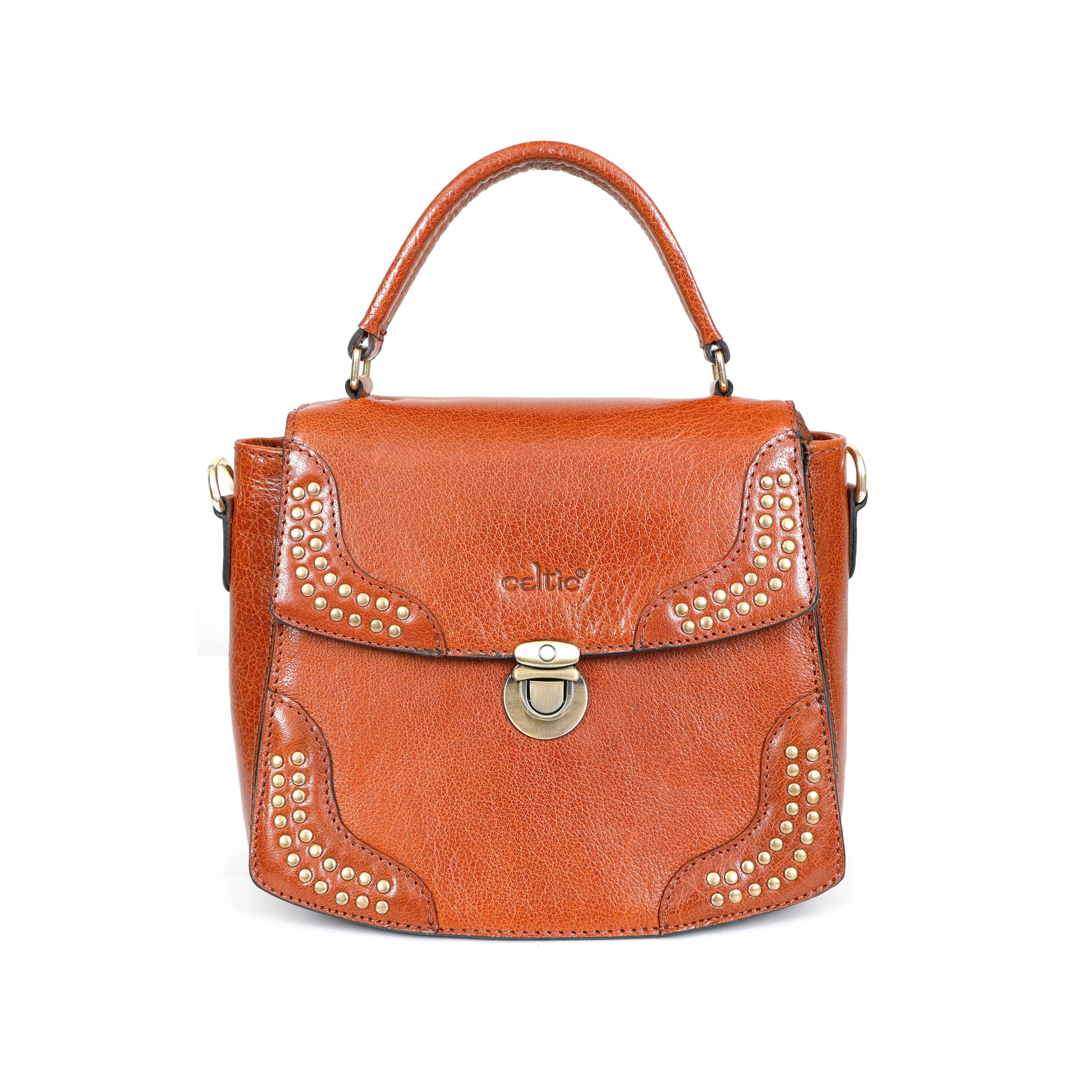 Premium Genuine Leather Handbag with Adjustable Strap & Stud Detailing - Image 10