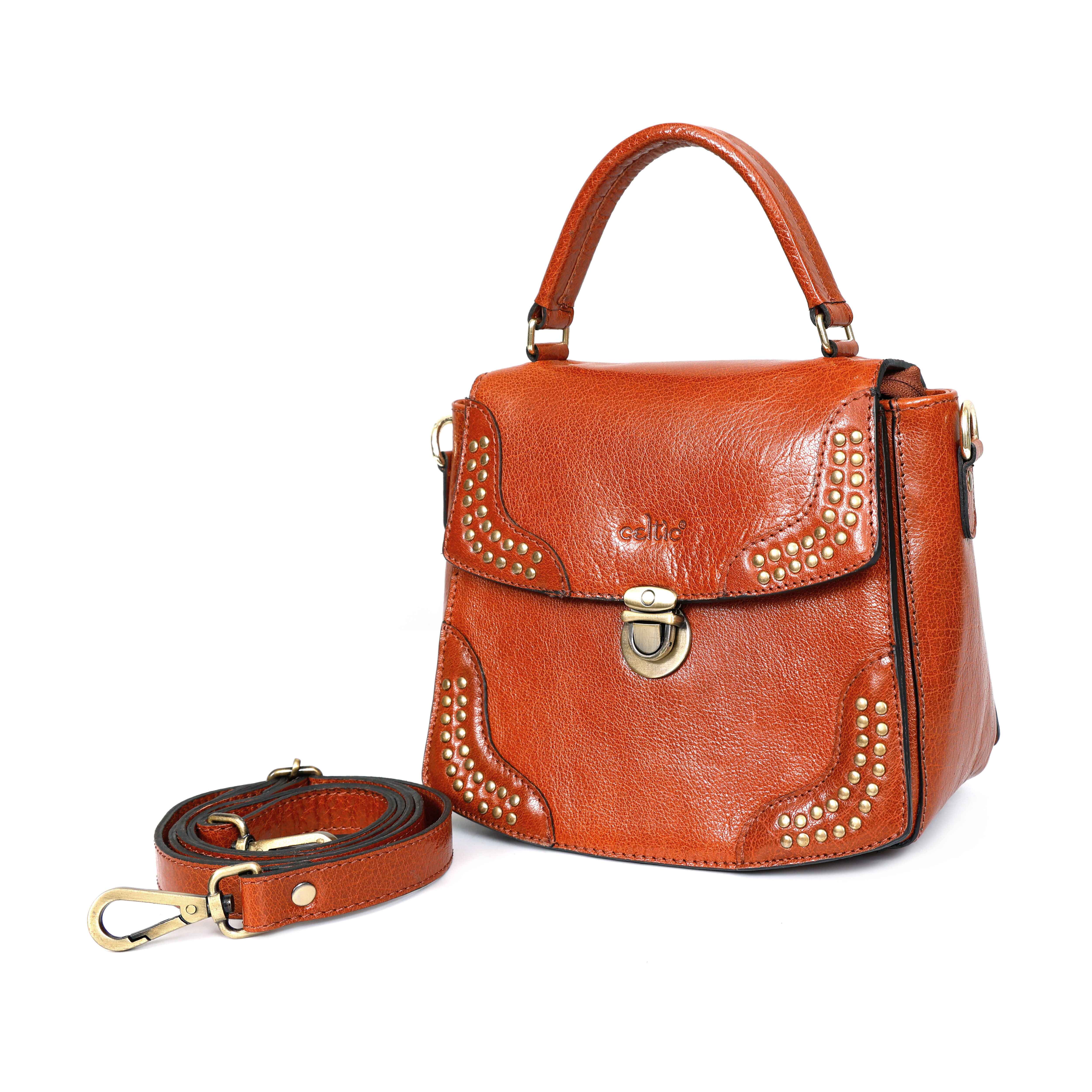 Premium Genuine Leather Handbag with Adjustable Strap & Stud Detailing - Image 12