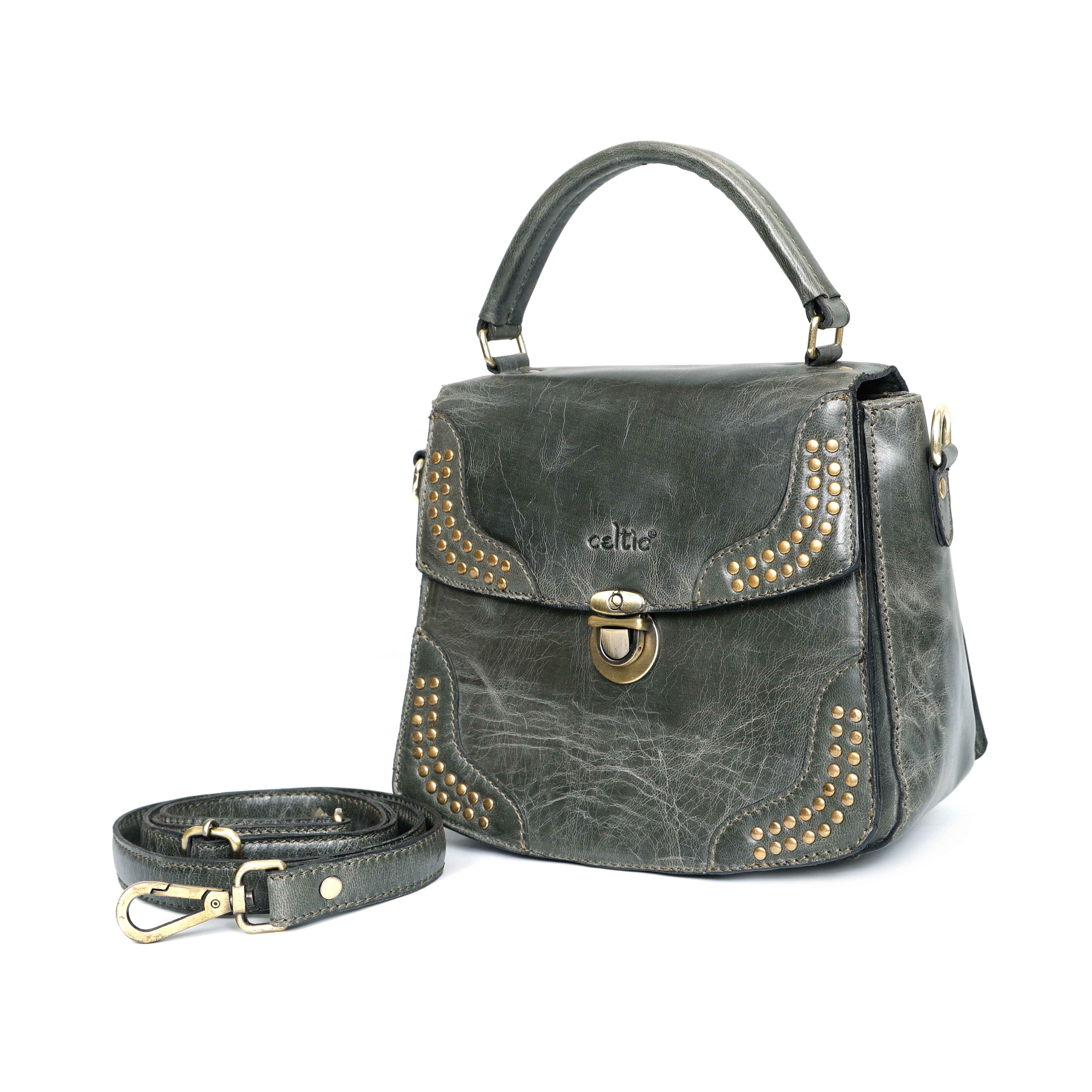 Premium Genuine Leather Handbag with Adjustable Strap & Stud Detailing - Image 3