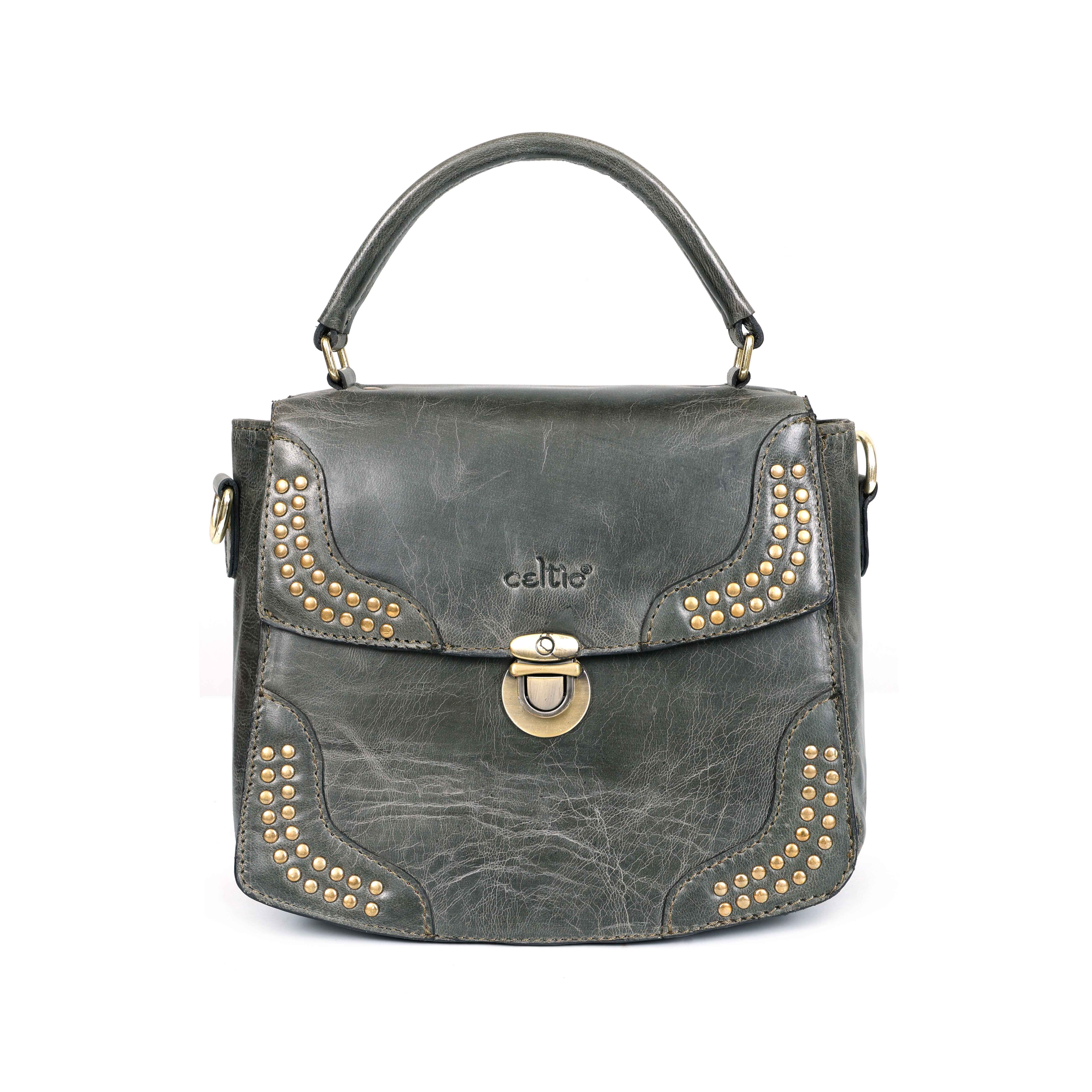 Premium Genuine Leather Handbag with Adjustable Strap & Stud Detailing - Image 6