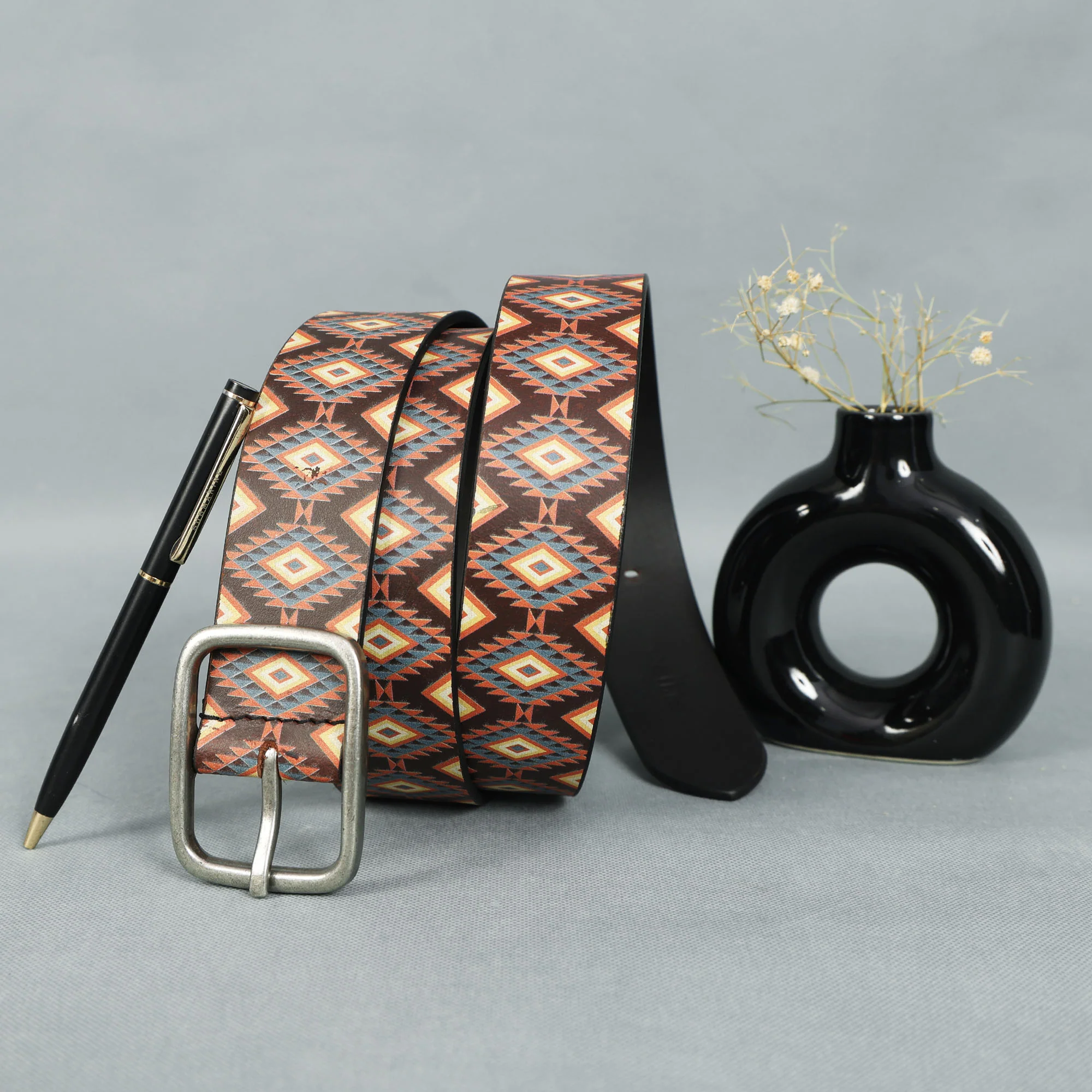 Vintage Silver Buckle Belt & Sleek Leather Wallet Combo Everyday Essential Set - Image 3
