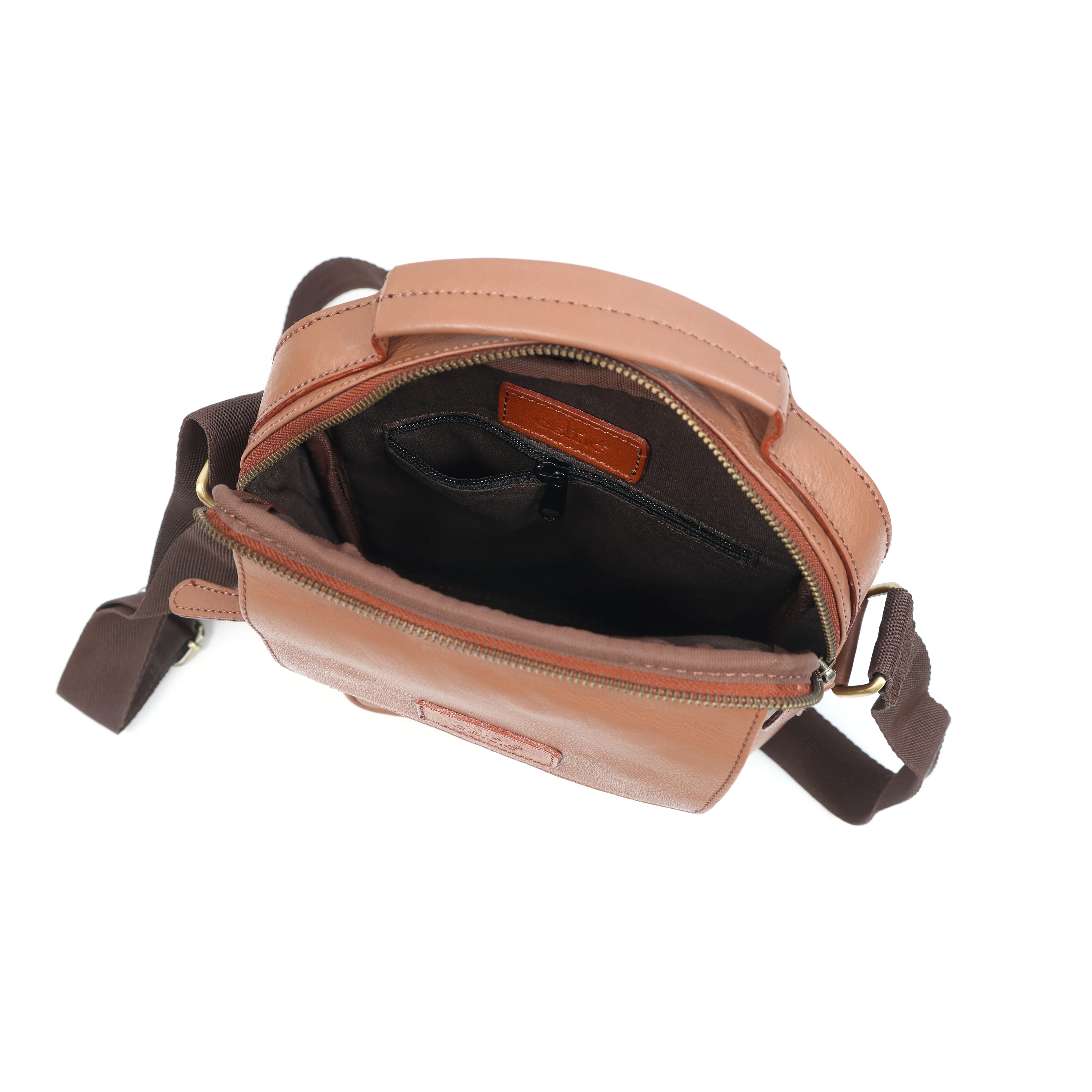 Unisex Leather Crossbody Sling Bag with Front Flap Pocket & Adjustable Strap - Image 10
