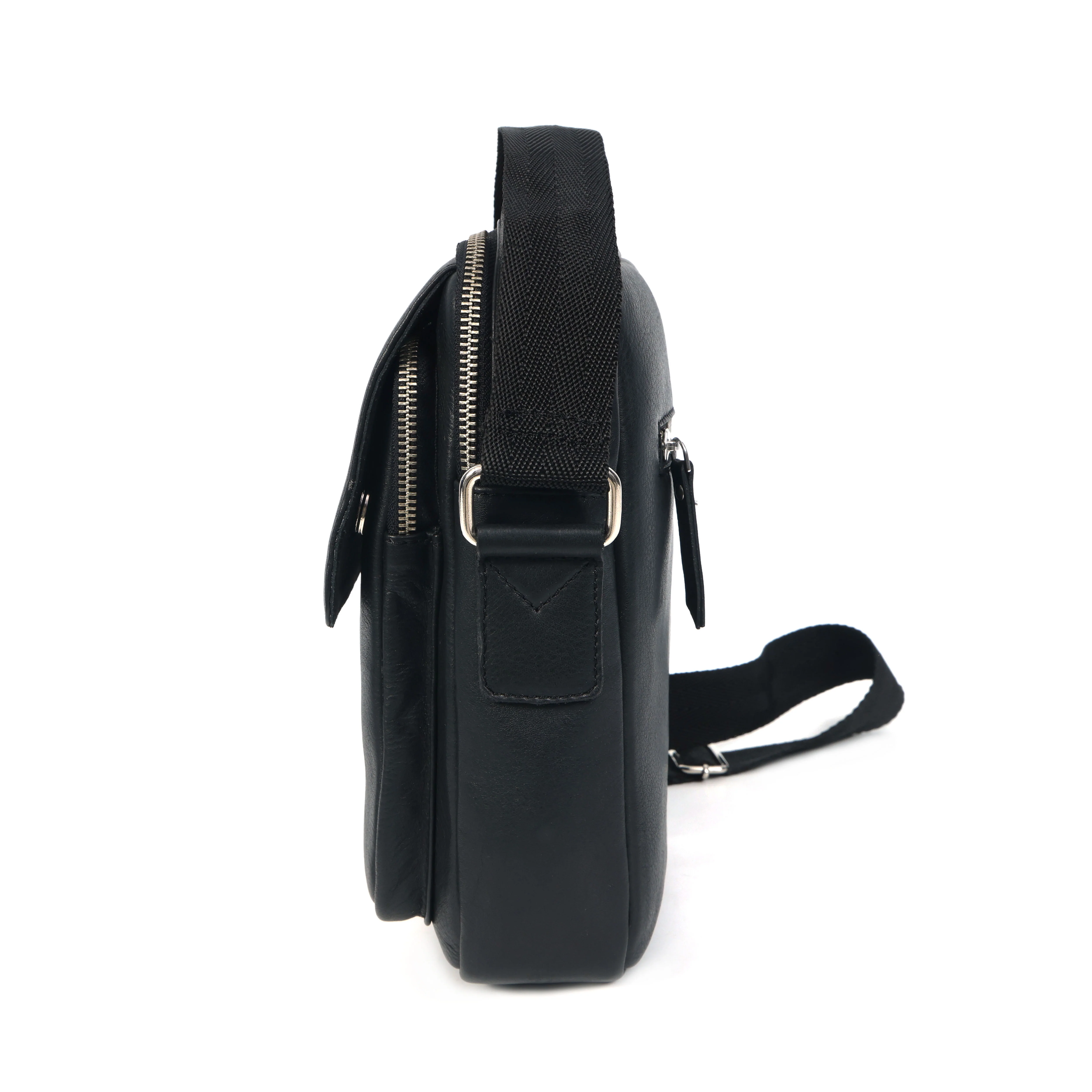 Unisex Leather Crossbody Sling Bag with Front Flap Pocket & Adjustable Strap - Image 12