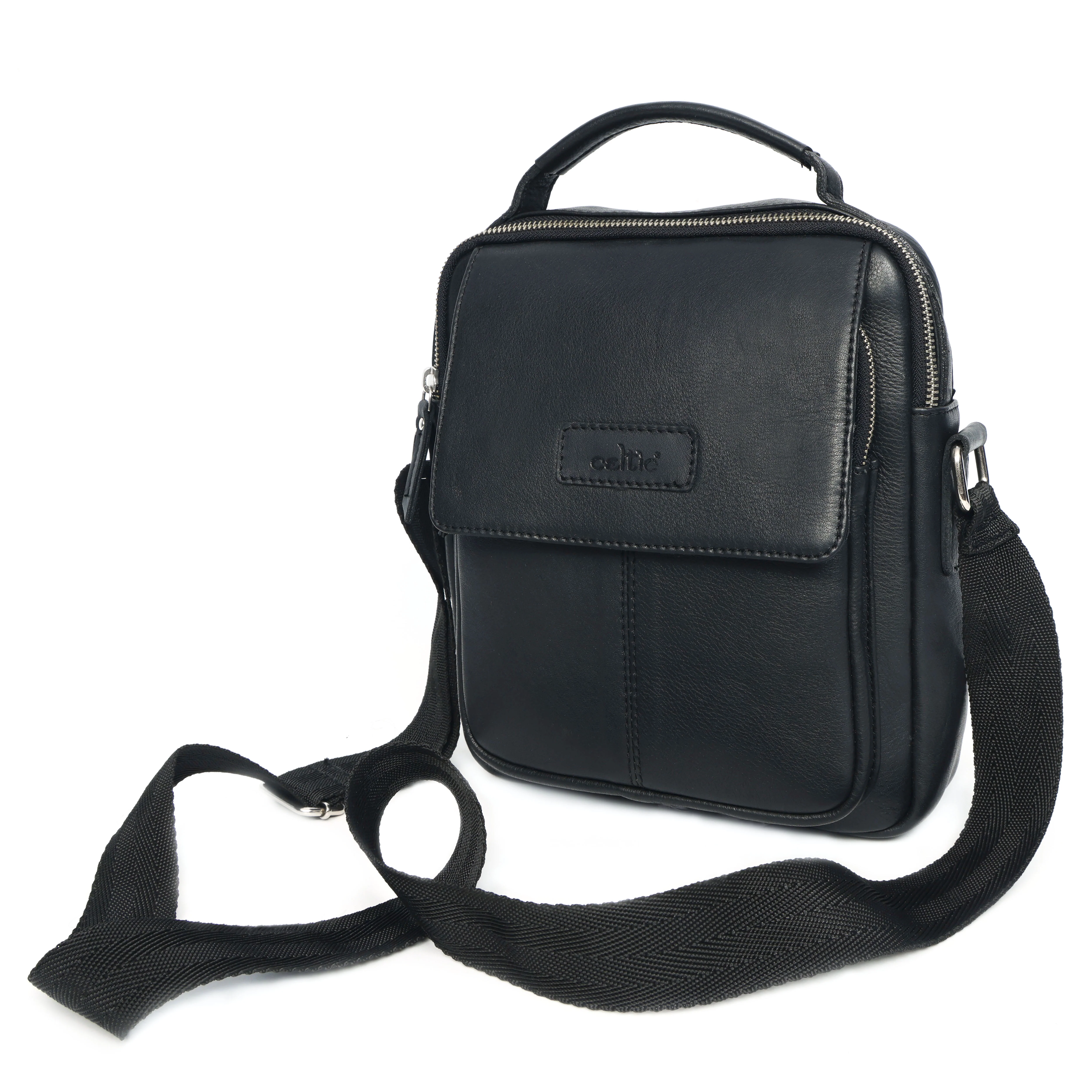 Unisex Leather Crossbody Sling Bag with Front Flap Pocket & Adjustable Strap - Image 15