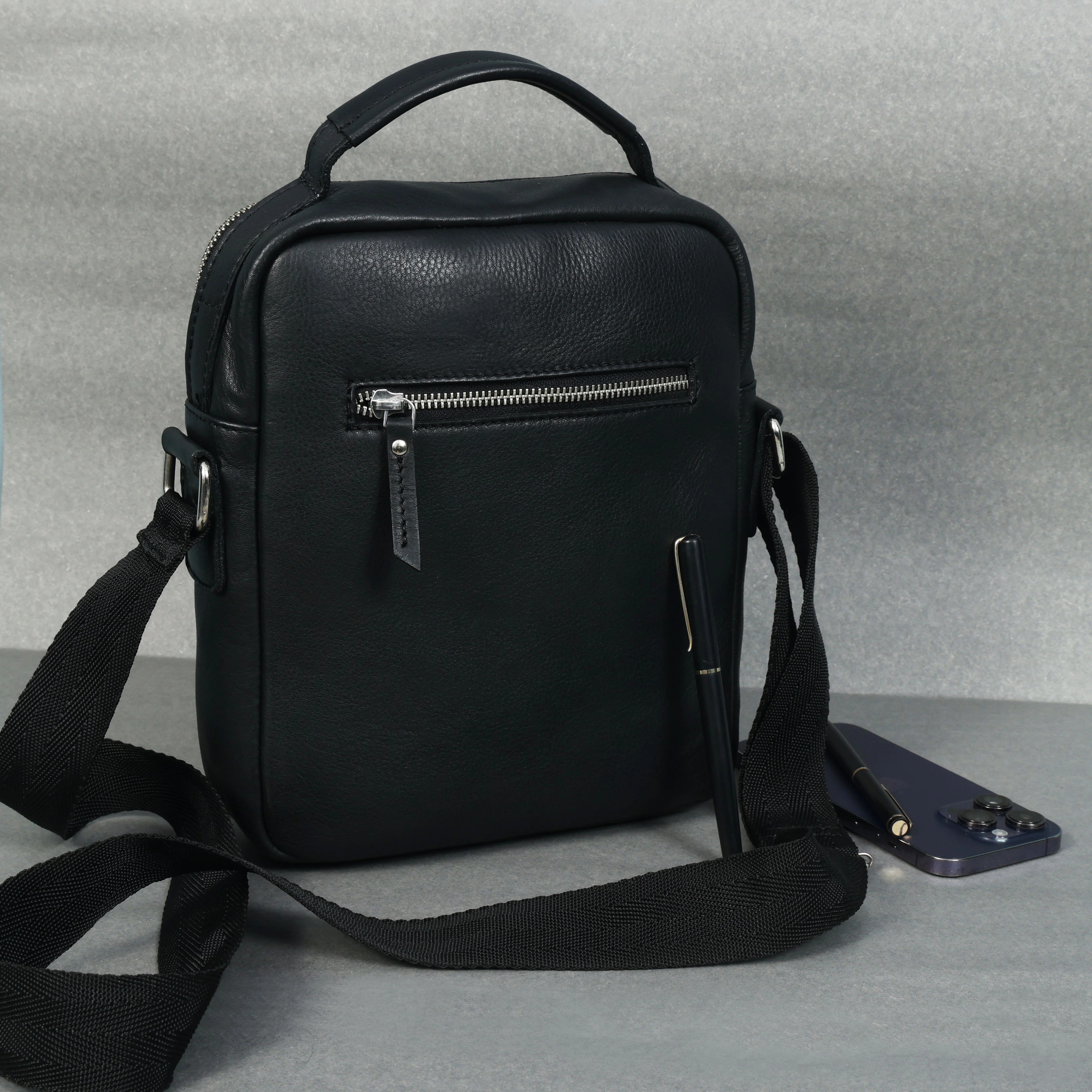 Unisex Leather Crossbody Sling Bag with Front Flap Pocket & Adjustable Strap - Image 3