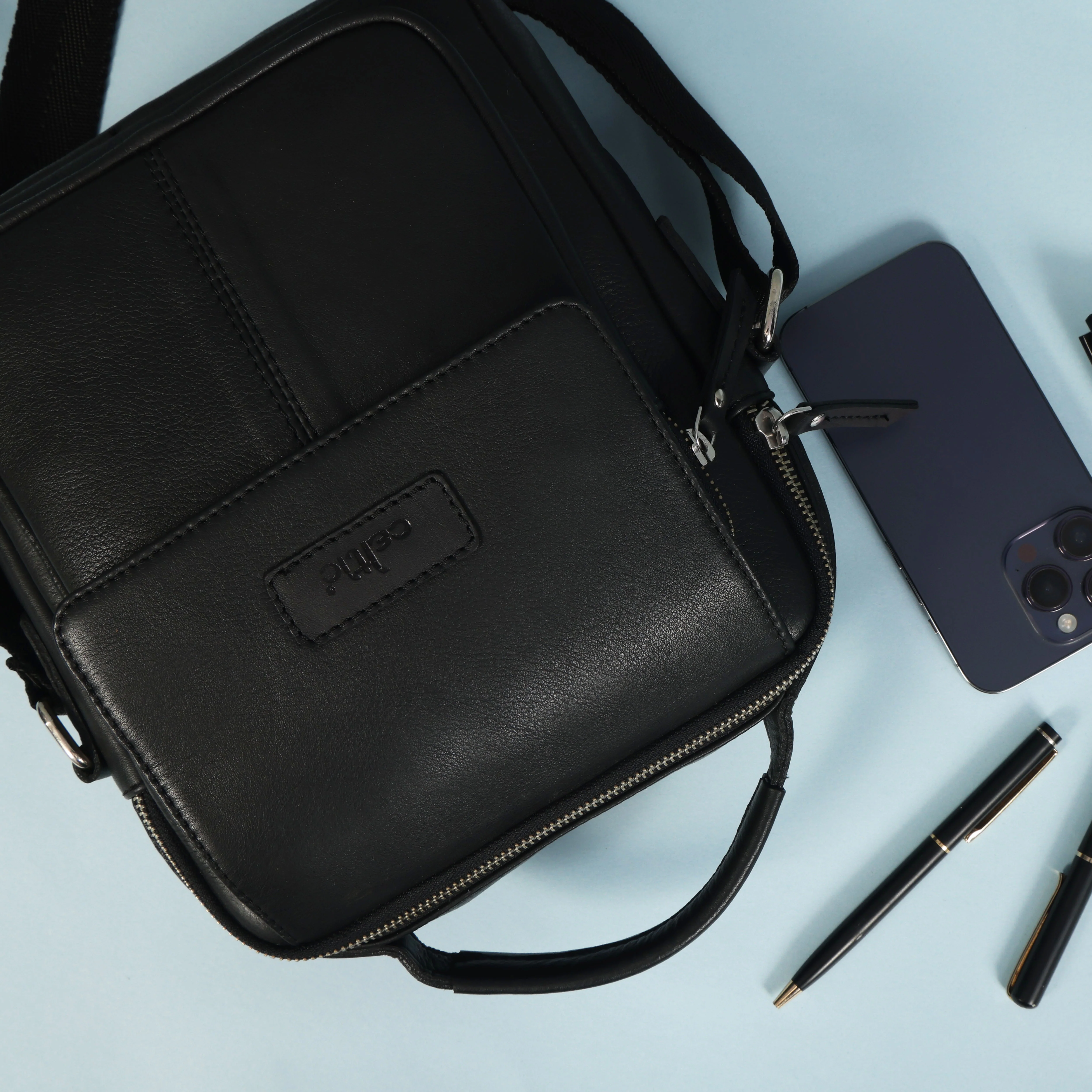 Unisex Leather Crossbody Sling Bag with Front Flap Pocket & Adjustable Strap - Image 5