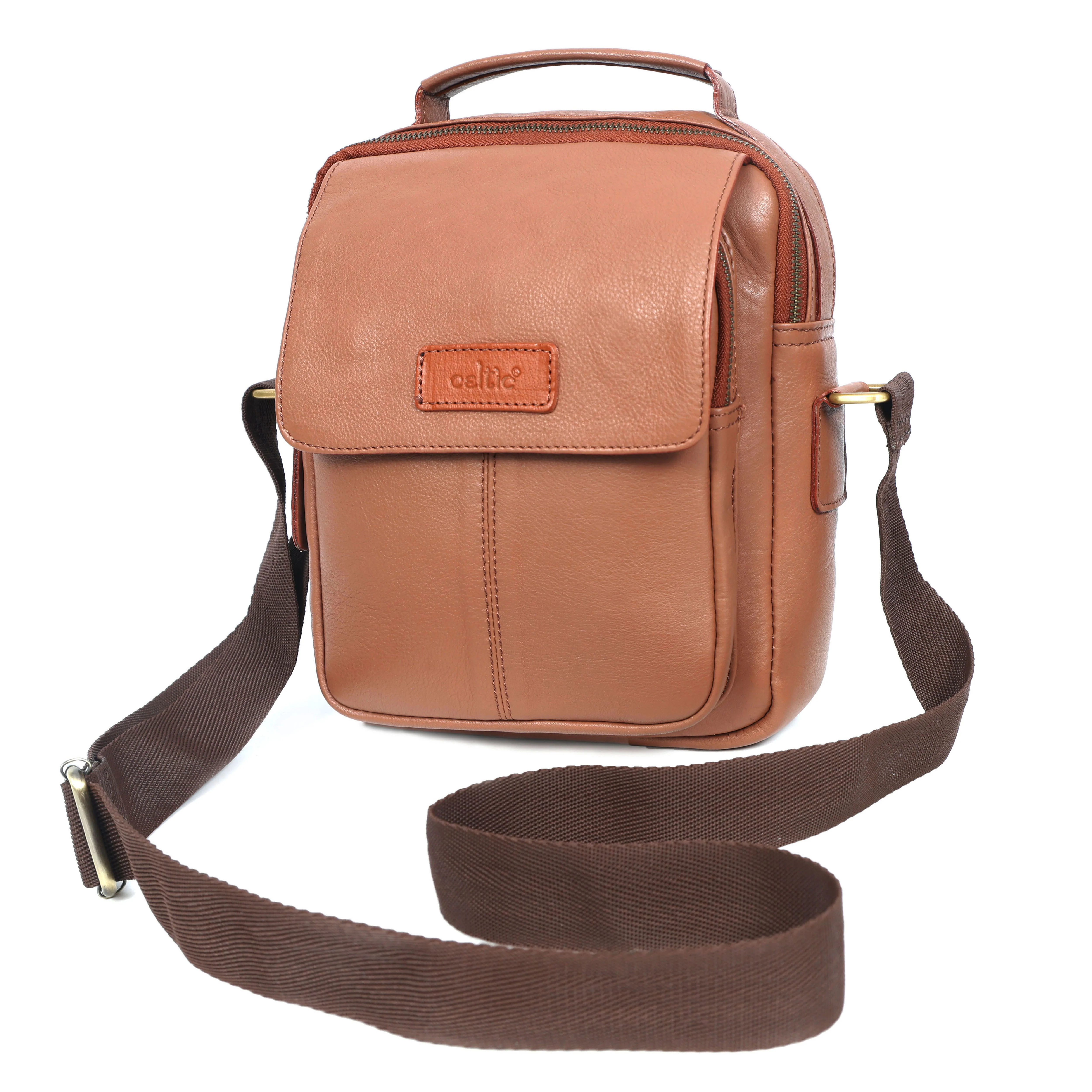 Unisex Leather Crossbody Sling Bag with Front Flap Pocket & Adjustable Strap - Image 8